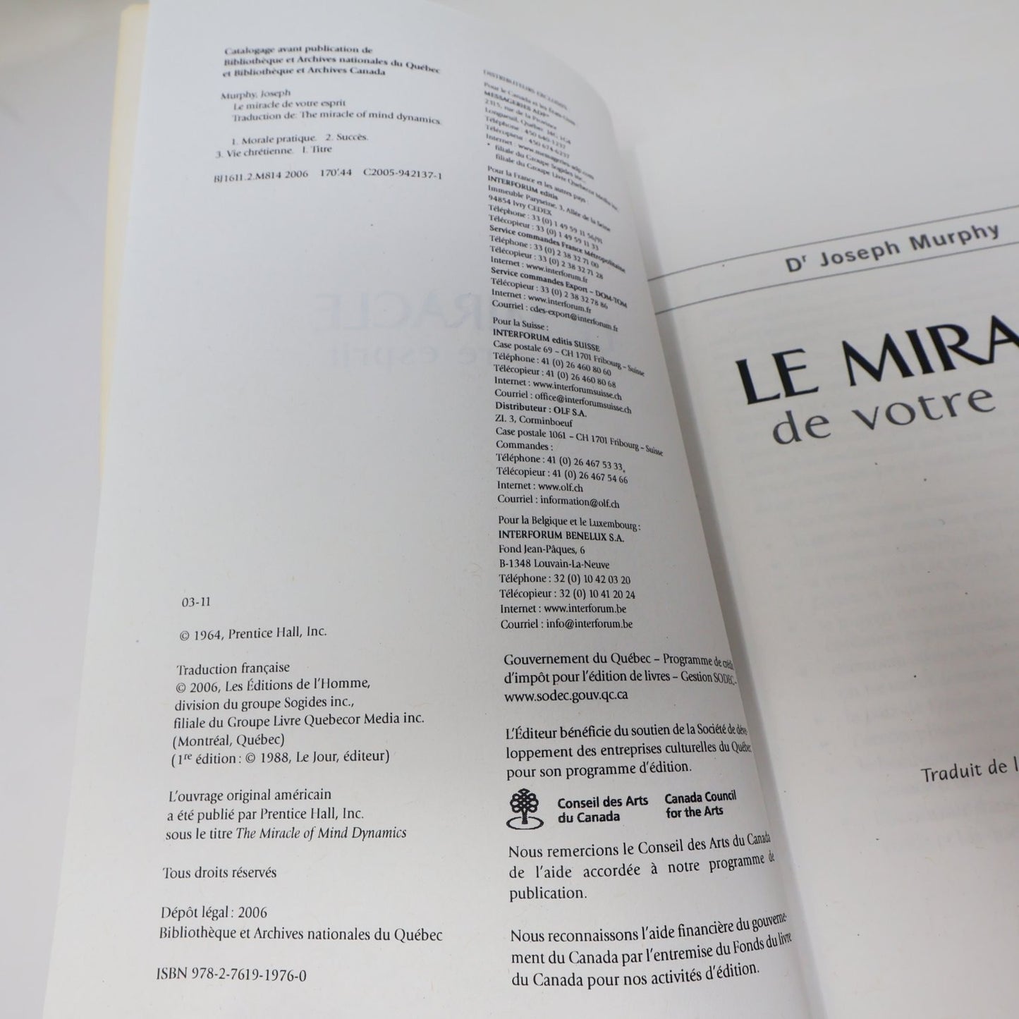 Le Miracle de Votre Esprit Joseph Murphy Livre 2011 Français Spiritualité PB