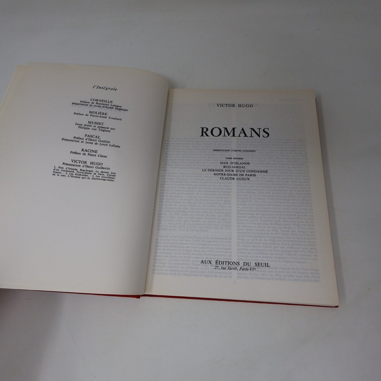 1963 Victor Hugo Romans L'Intégrale #1-3 Lot 3 Livres Littérature Seuil French