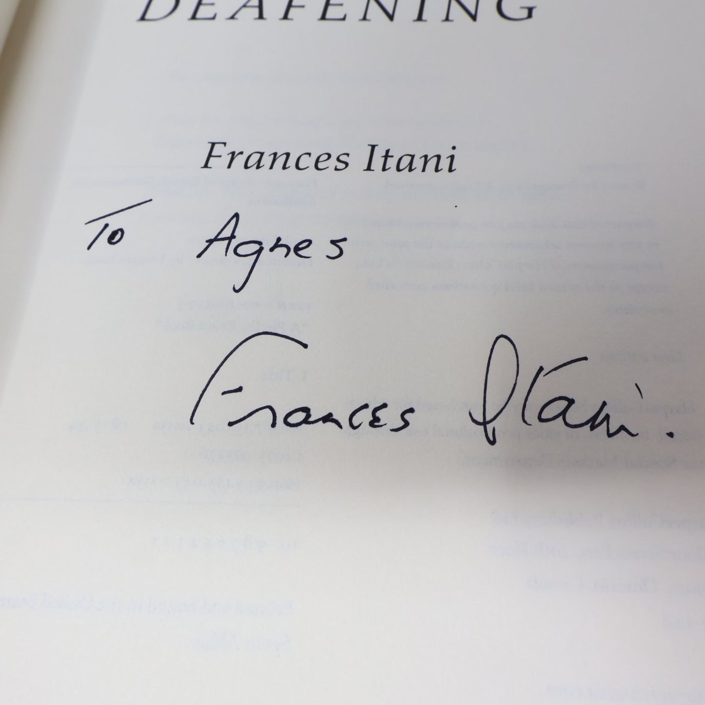 Deafening Frances Itani 2003 First Edition Signed WWI Historical Fiction Harper