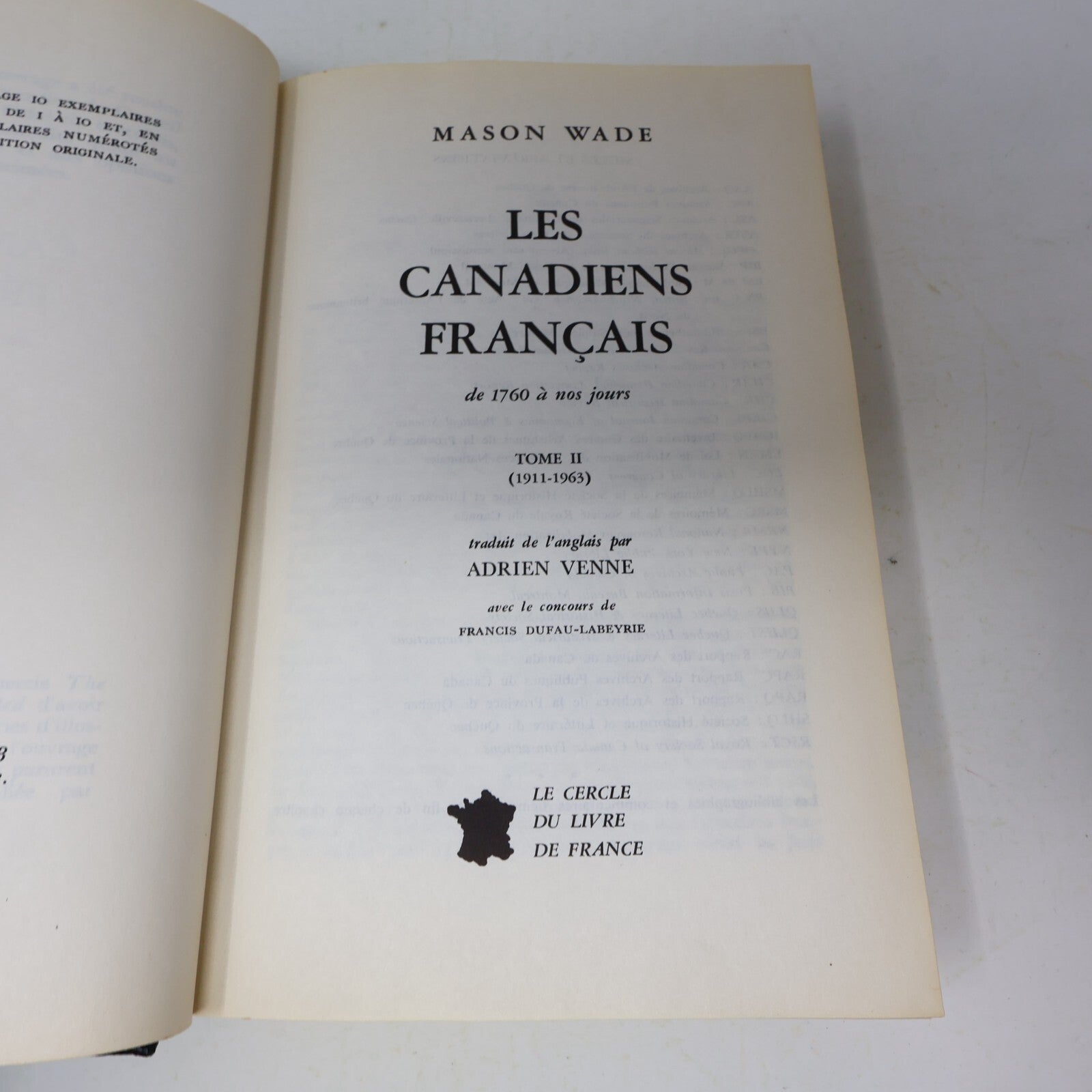 1963 Les Canadiens Français L'Encyclopédie du Canada Français #2 Mason Wade HC