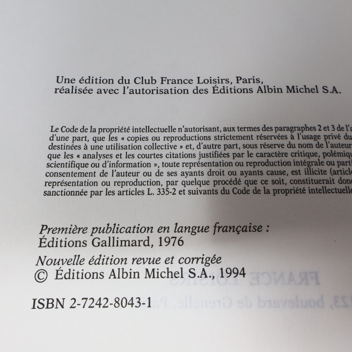 Carrie Stephen King France Loisirs 1994 HC DJ Français French Horreur Thriller