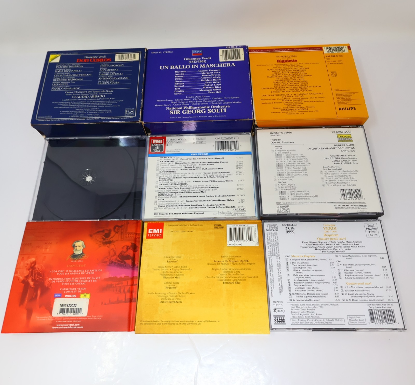 Giuseppe Verdi 9 CDs Lot Rigoletto/Don Carlos/Requiem/Un Ballo in Maschera