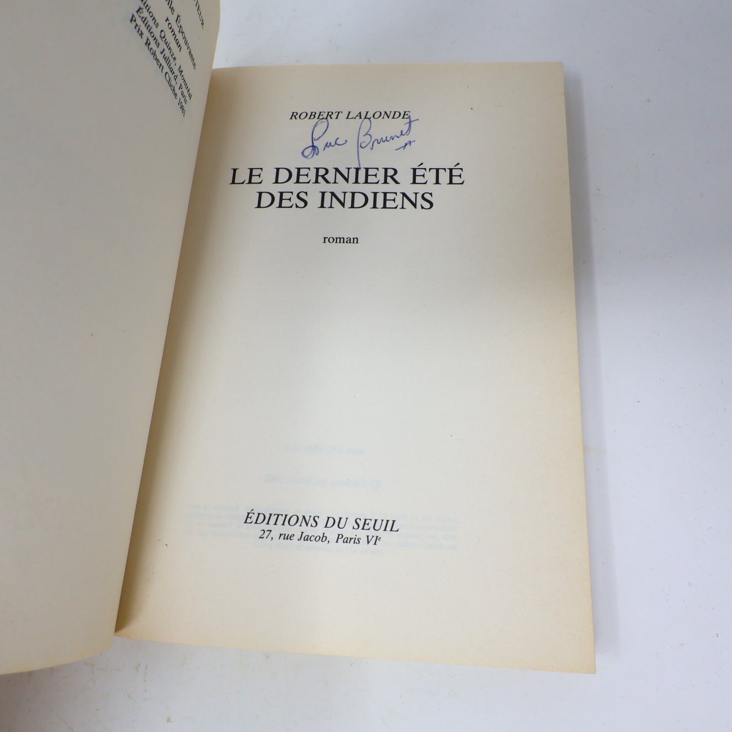1982 Le Dernier Été des Indiens Robert Lalonde Seuil Littérature Québécoise 80s