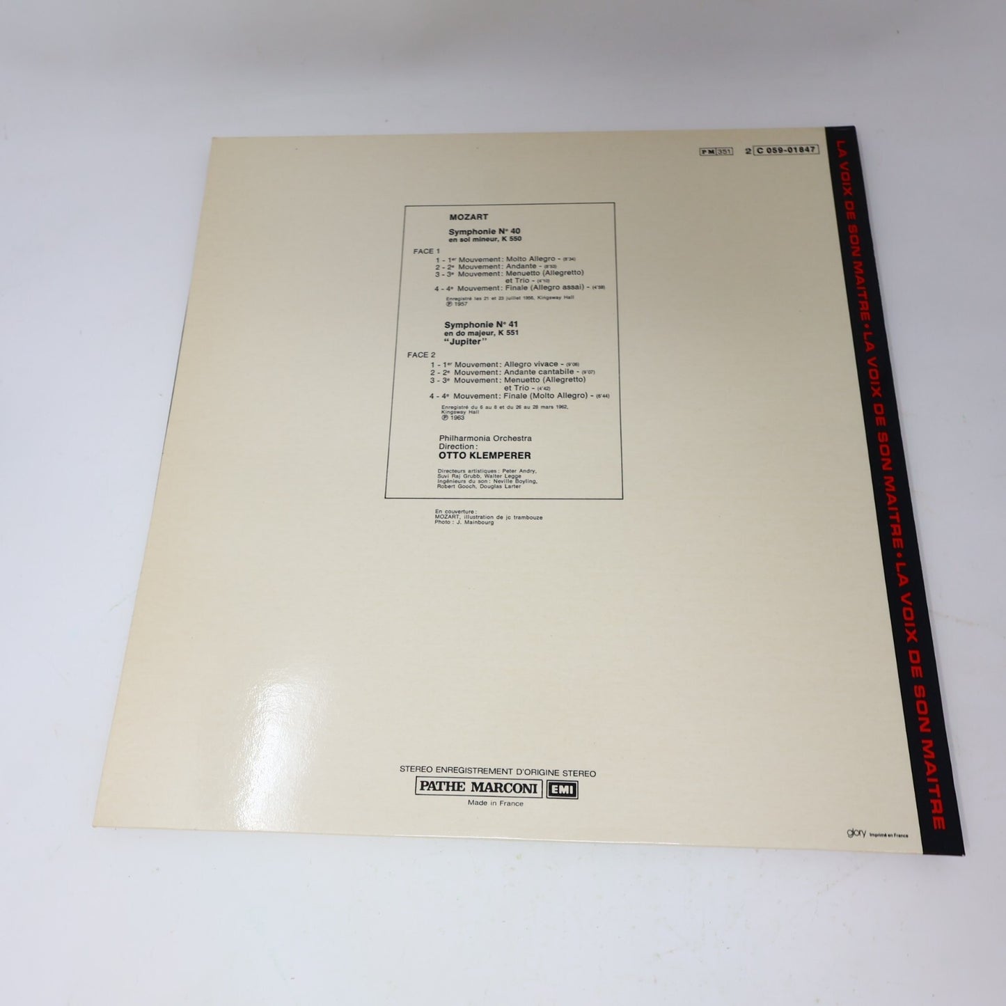 Otto Klemperer Philharmonia Orchestra Mozart Symphonies 40-41 Record C 059-01847