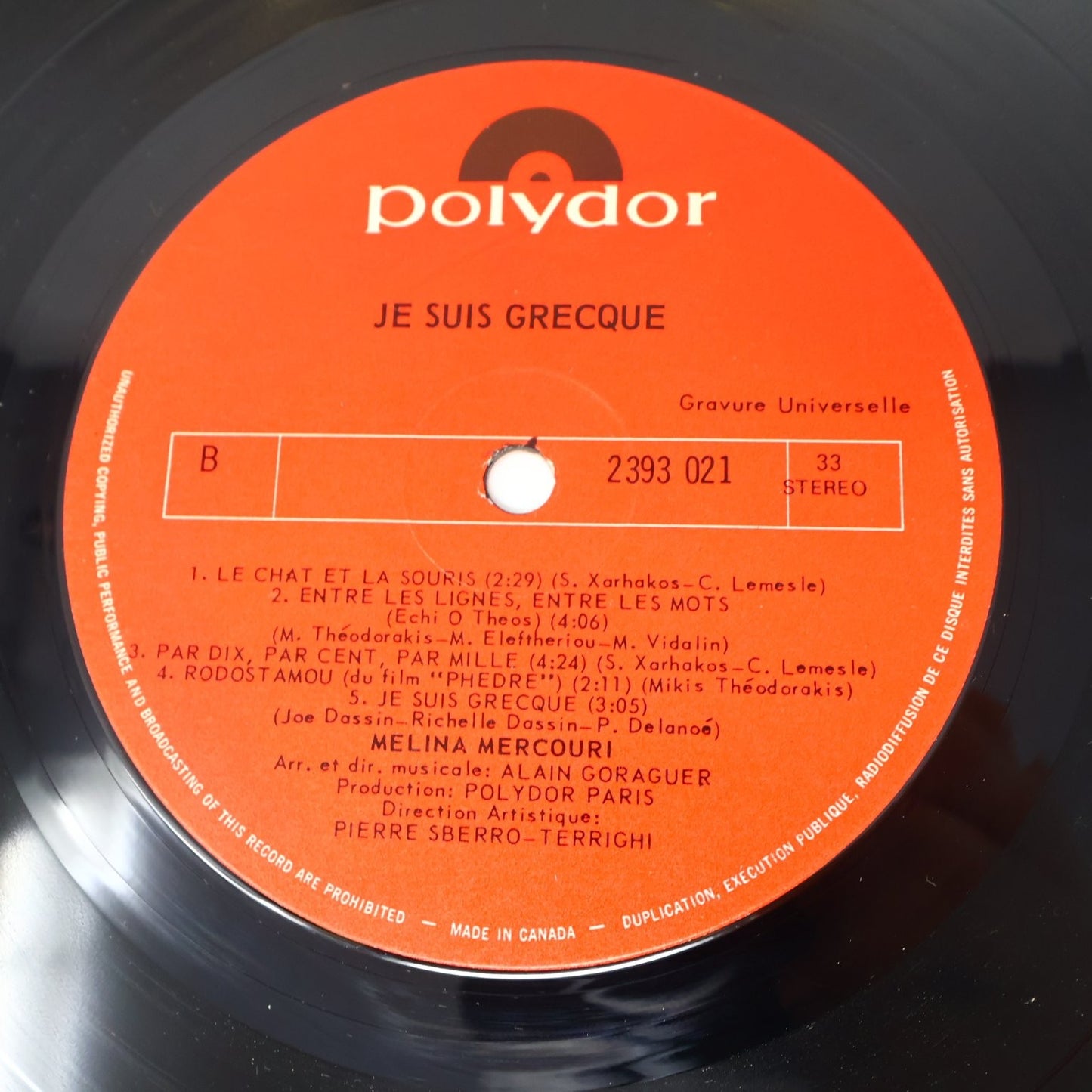 Melina Mercouri Je Suis Grecque LP Record 1970 Polydor French Chanson 2393 021