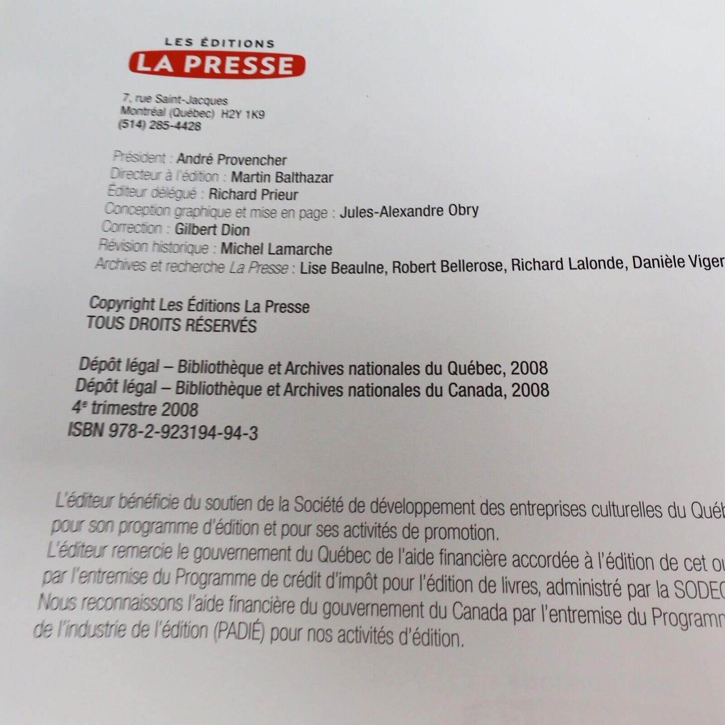 2001 Le Canadien un Siècle de Hockey à la Presse André Duchesne Montréal Livre
