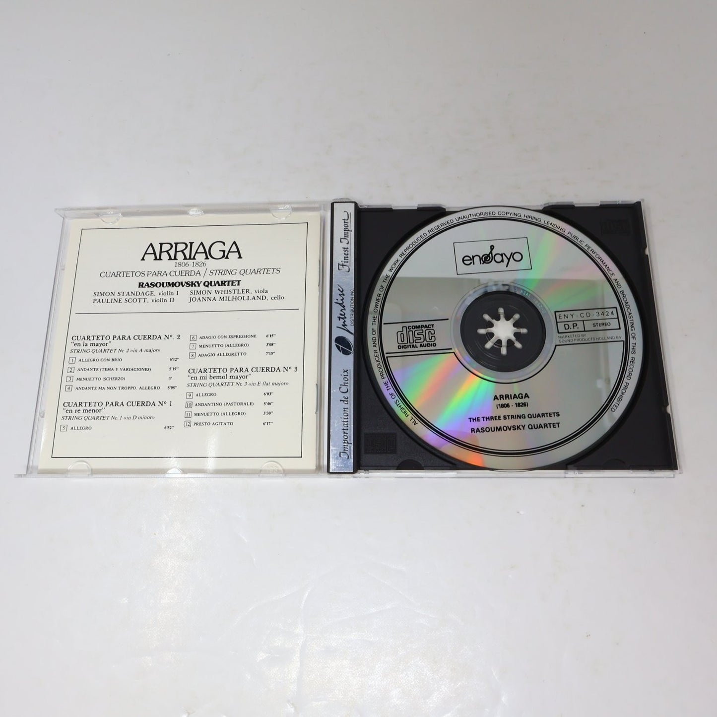 Arriaga String Quartets CD Rasoumowsky Quartet Classical Ensayo ENY-CD-3424