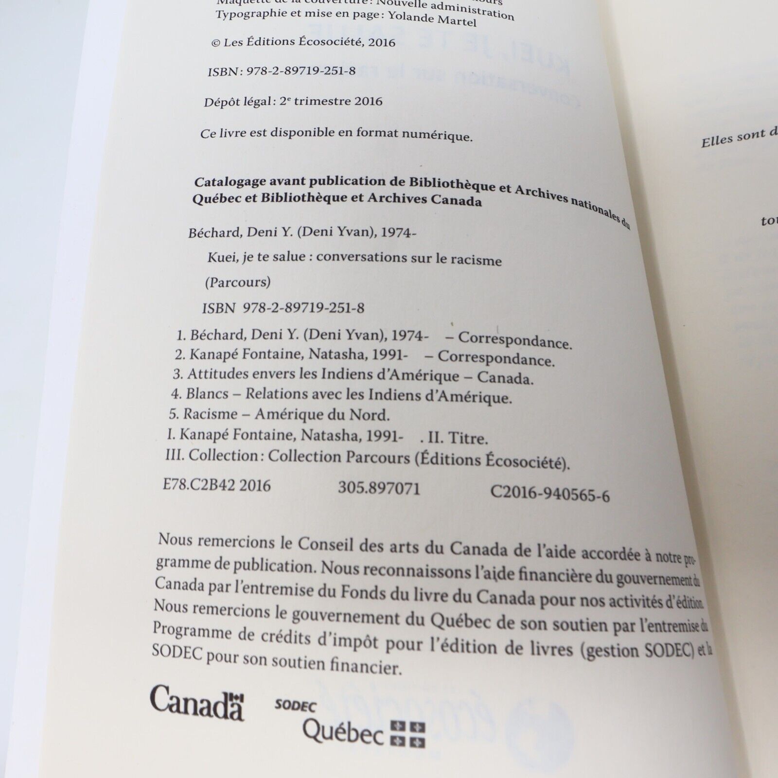 2016 Kuei Je Te Salue Conversation sur le Racisme Écosociété Français Paperback