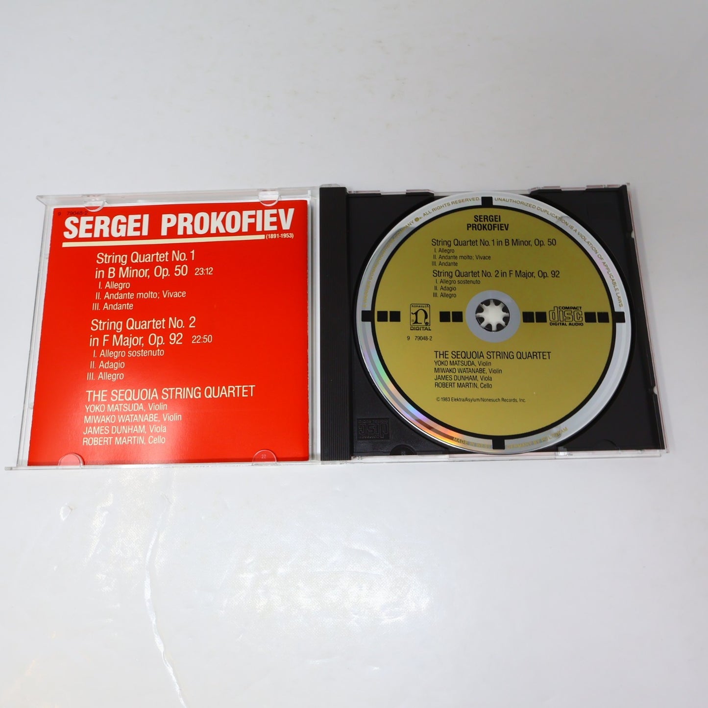 Prokofiev String Quartets CD The Sequoia String Quartet 1983 Nonesuch Classical