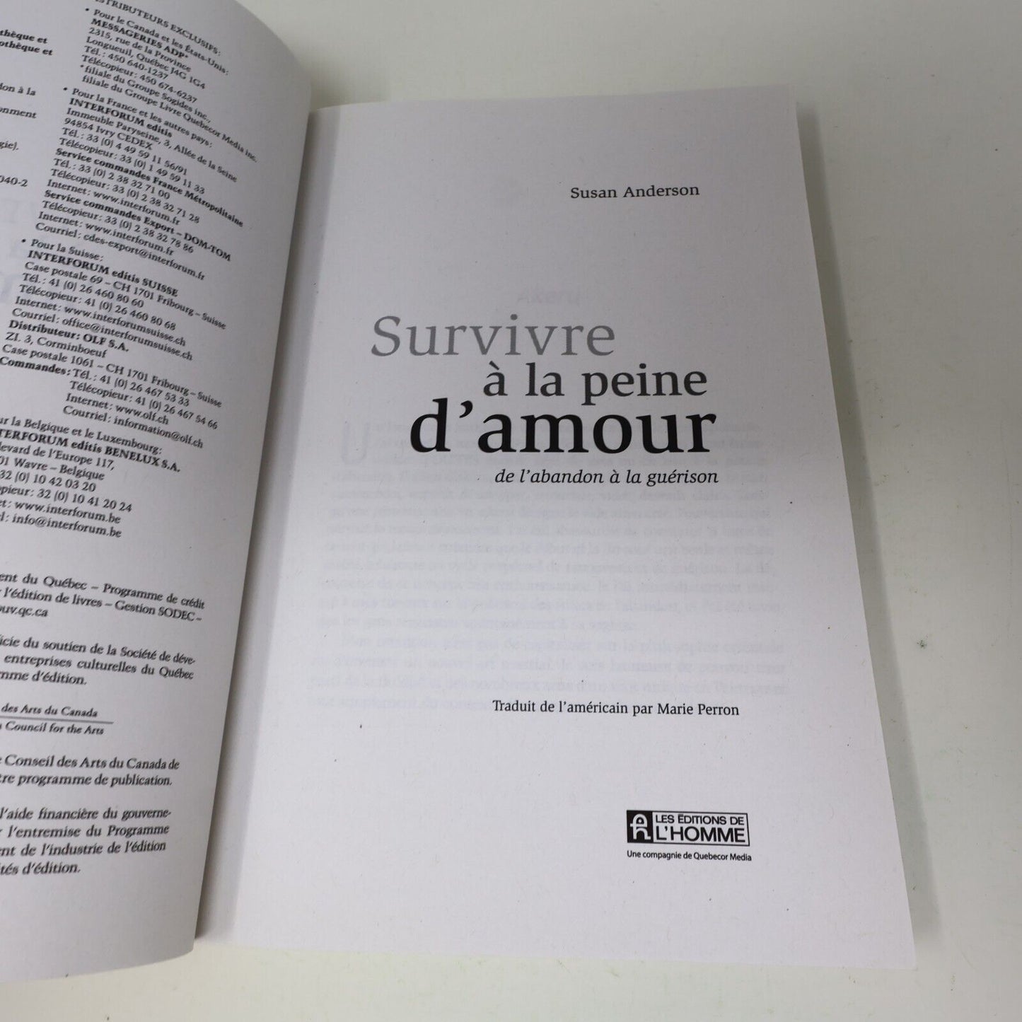 2009 Survivre à la Peine d'Amour Susan Anderson Psychologie Deuil Couple Livre