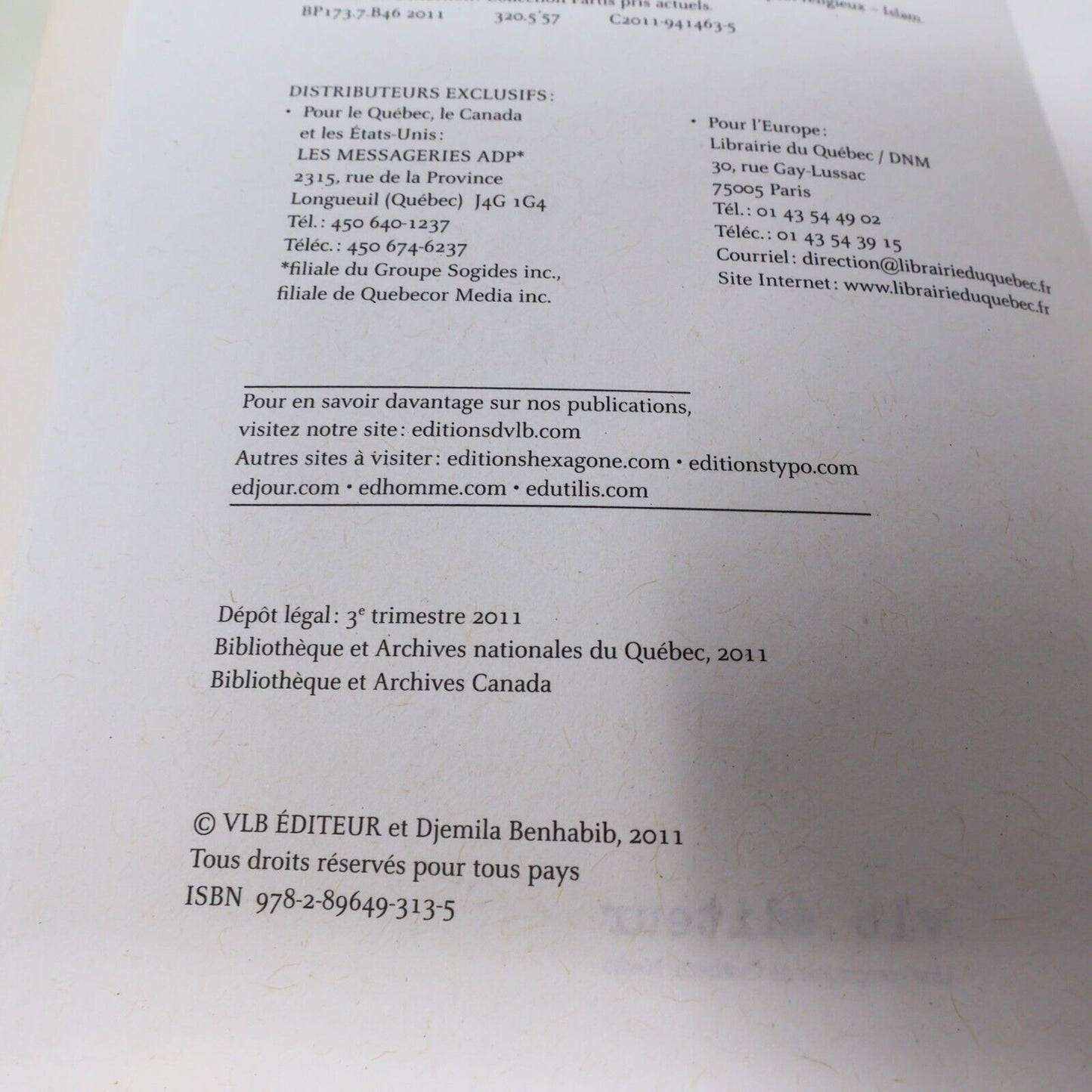 2011 Les Soldats d'Allah à l'Assaut de l'Occident Djemila Benhabib Vlb Français