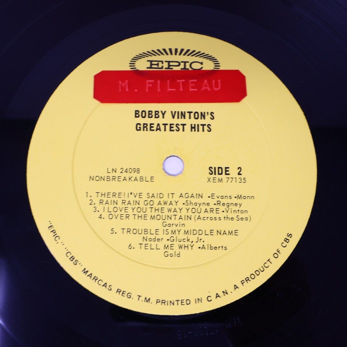 Bobby Vinton's Greatest Hits LP Record Vinyl 1964 Mono Epic LN 24098 Canada 60s