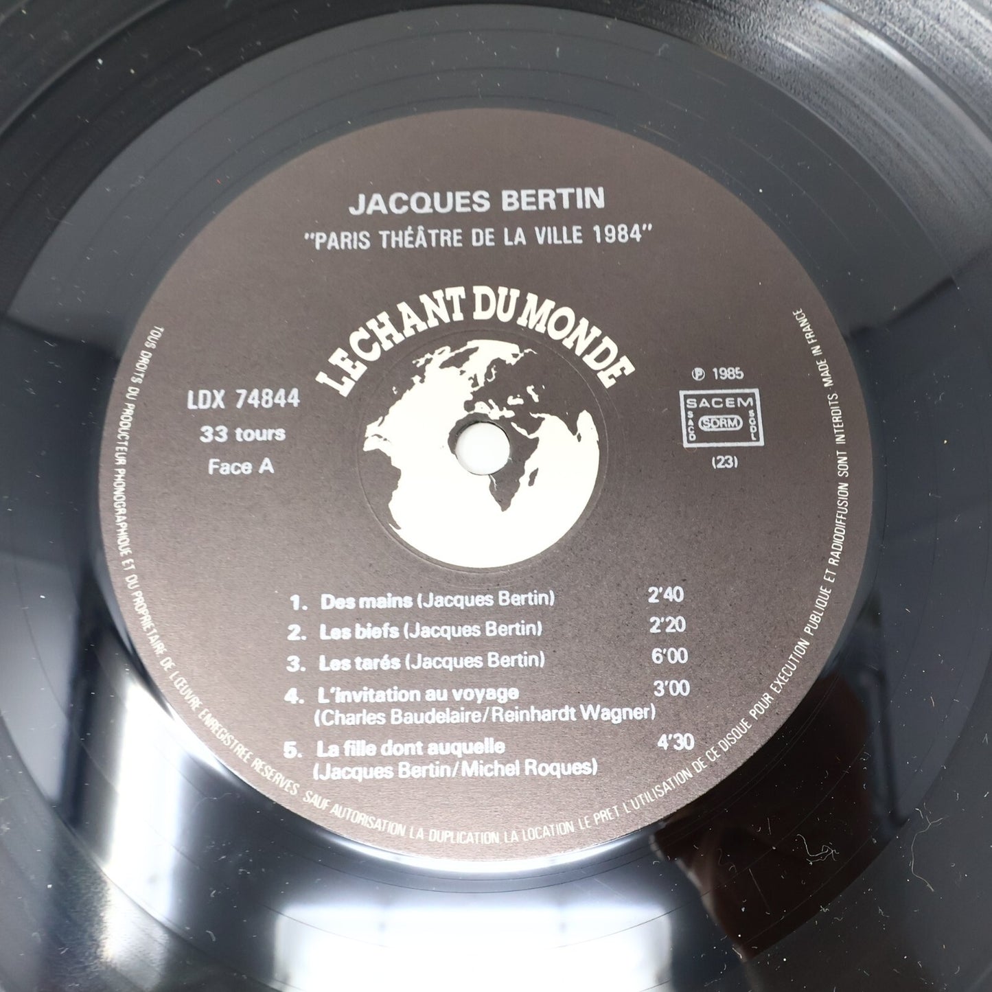 Jacques Bertin Lot 2 Disques Changement de Propriétaire/ Paris Théâtre de la