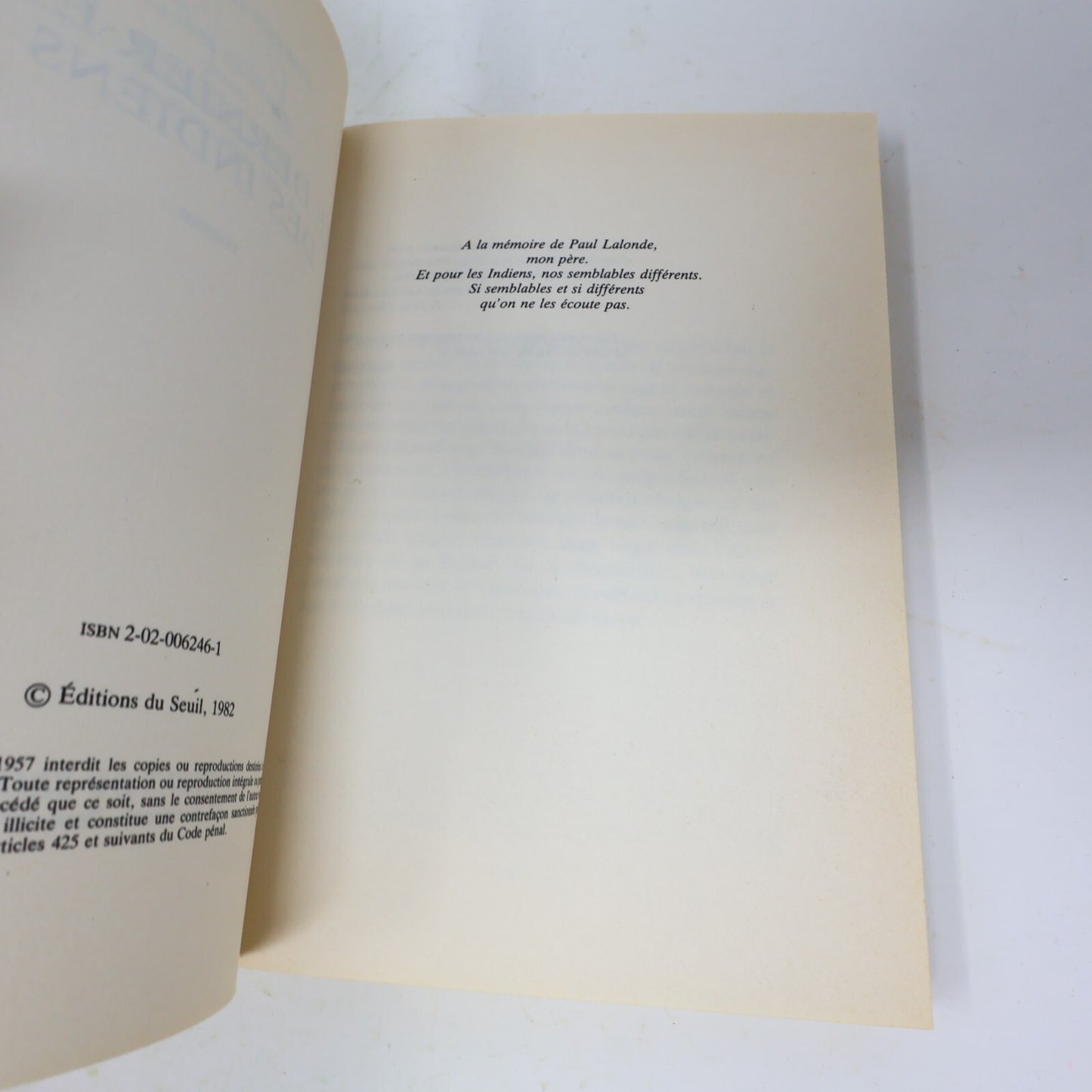 1982 Le Dernier Été des Indiens Robert Lalonde Seuil Littérature Québécoise 80s
