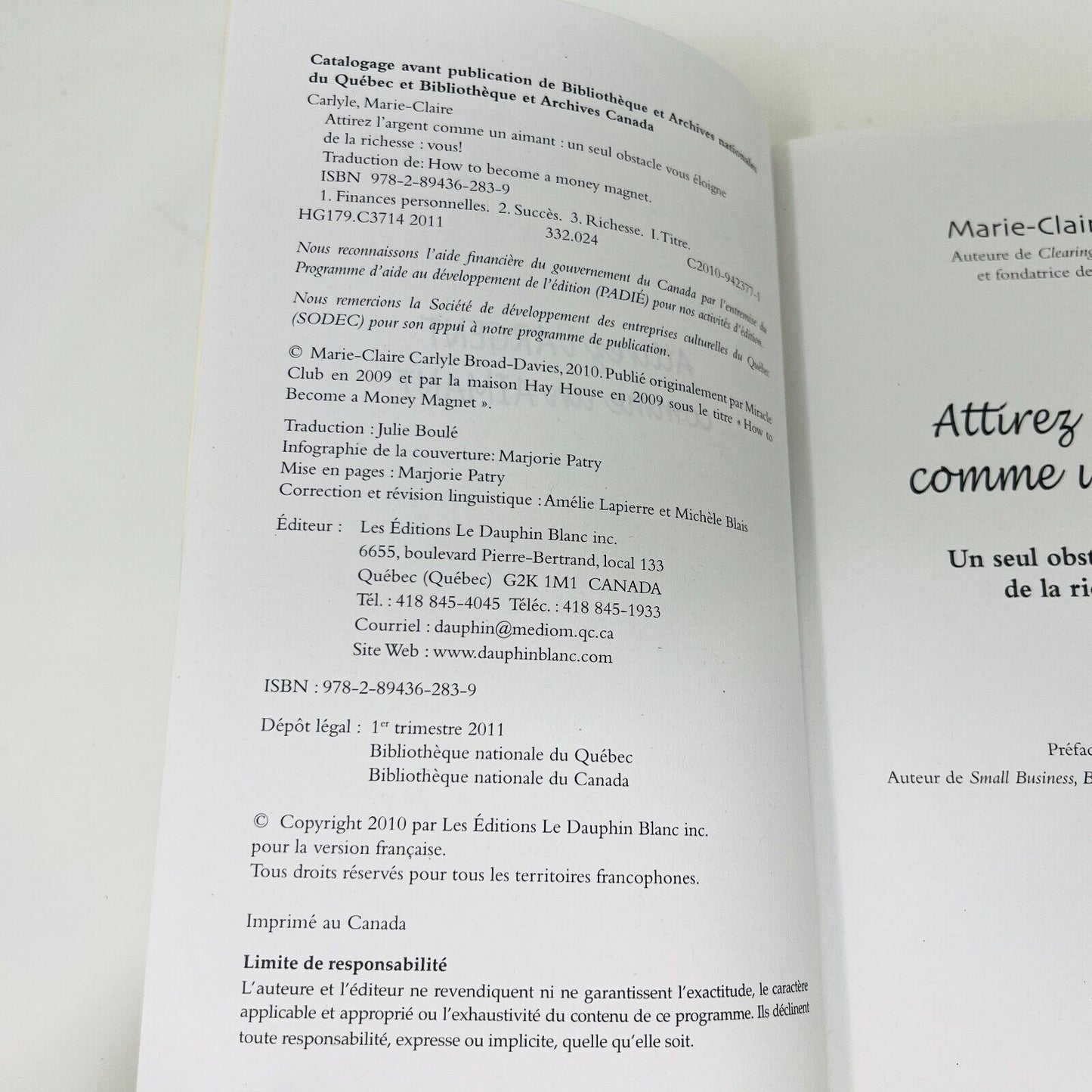 2011 Attirez l'Argent Comme un Aimant de Marie-Claire Carlyle Finance Français