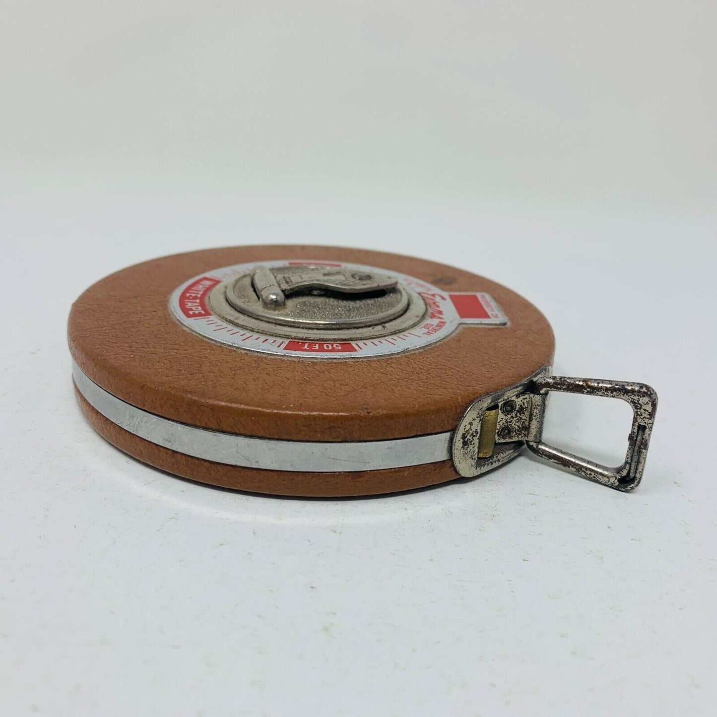 Evans 50 ft Feet White Measure Tape Made in USA Tools Manual Spin Rewind Vintage
