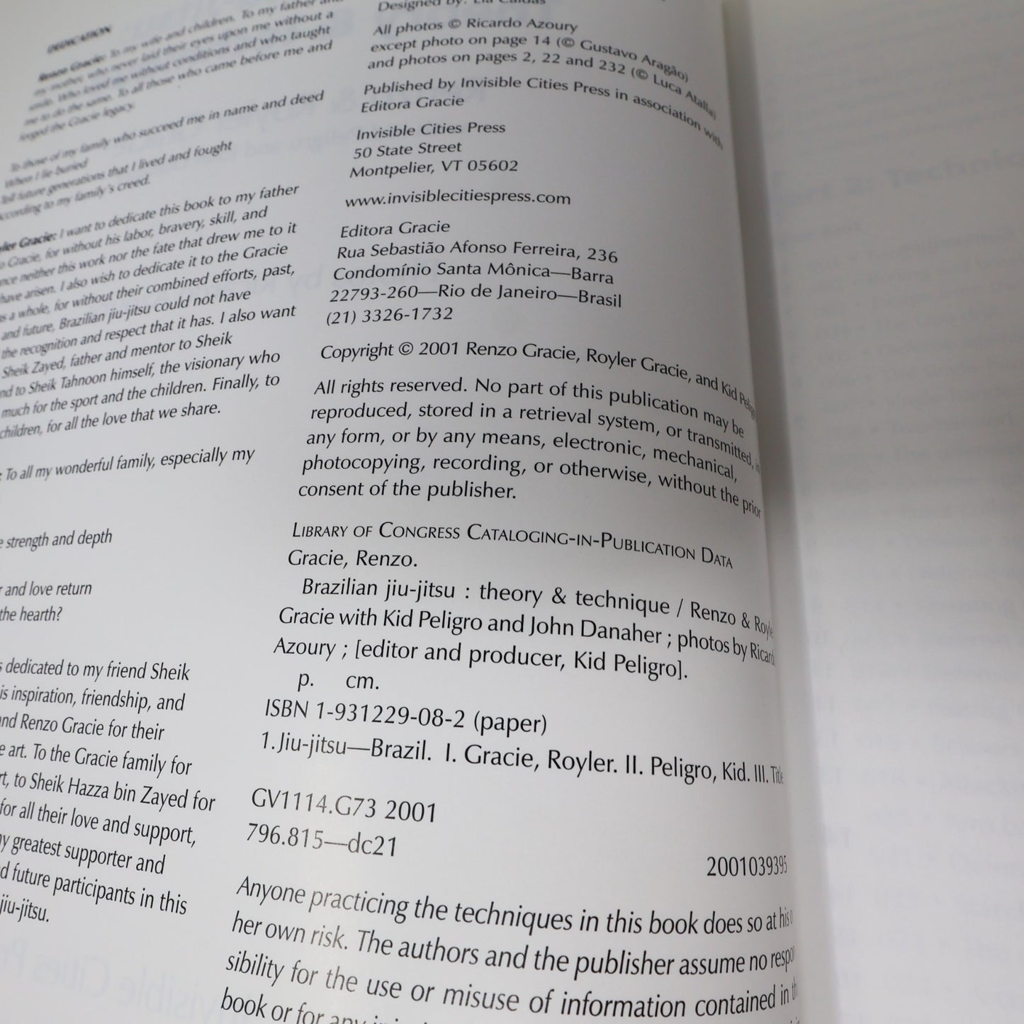 Brazilian Jiu-Jitsu Theory & Technique Renzo & Royler Gracie 2001 PB Sport Book