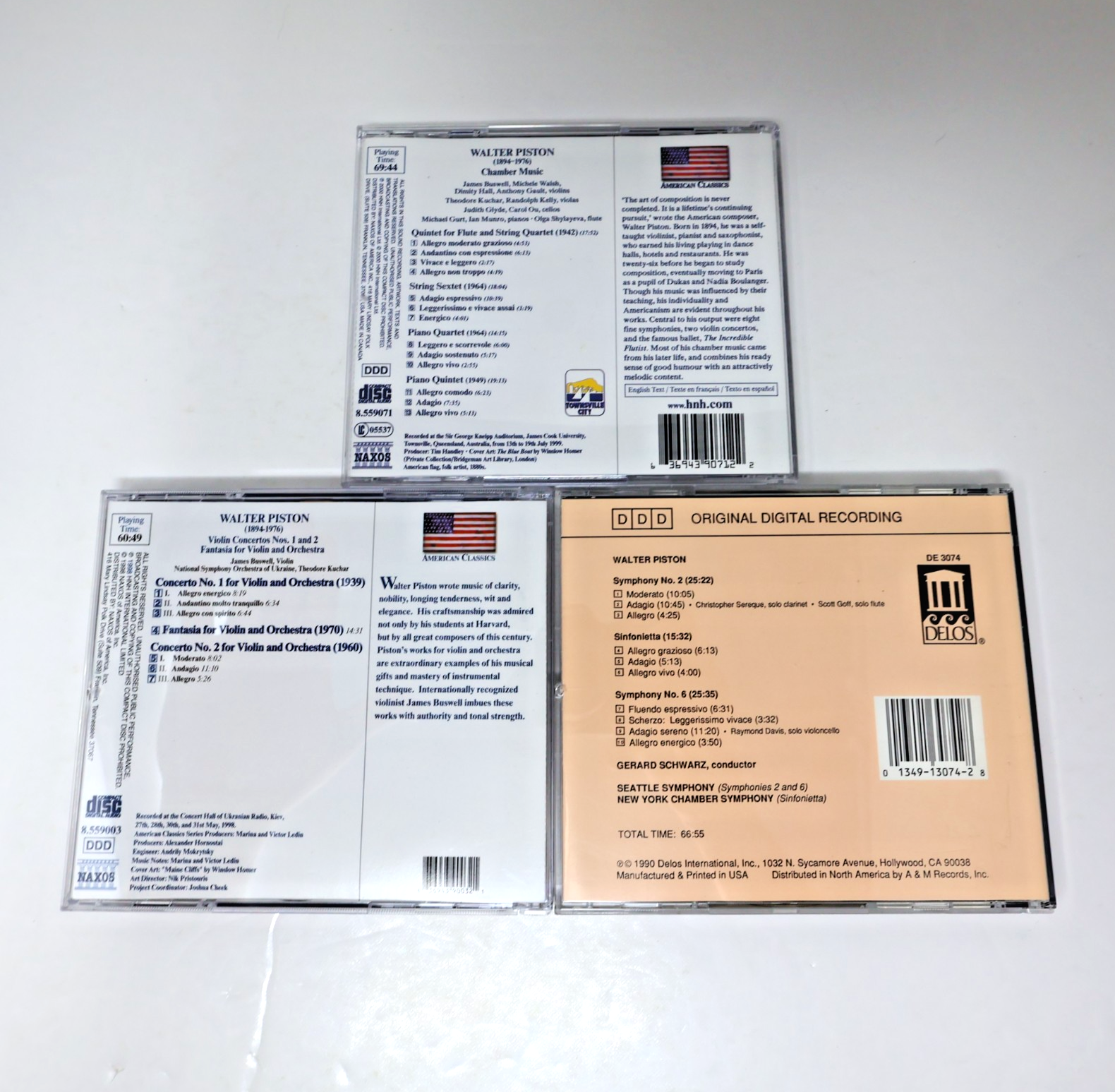 Walter Piston 3 CDs Lot Violin Concertos #1-2/Chamber Music/Symphonies 2 & 6