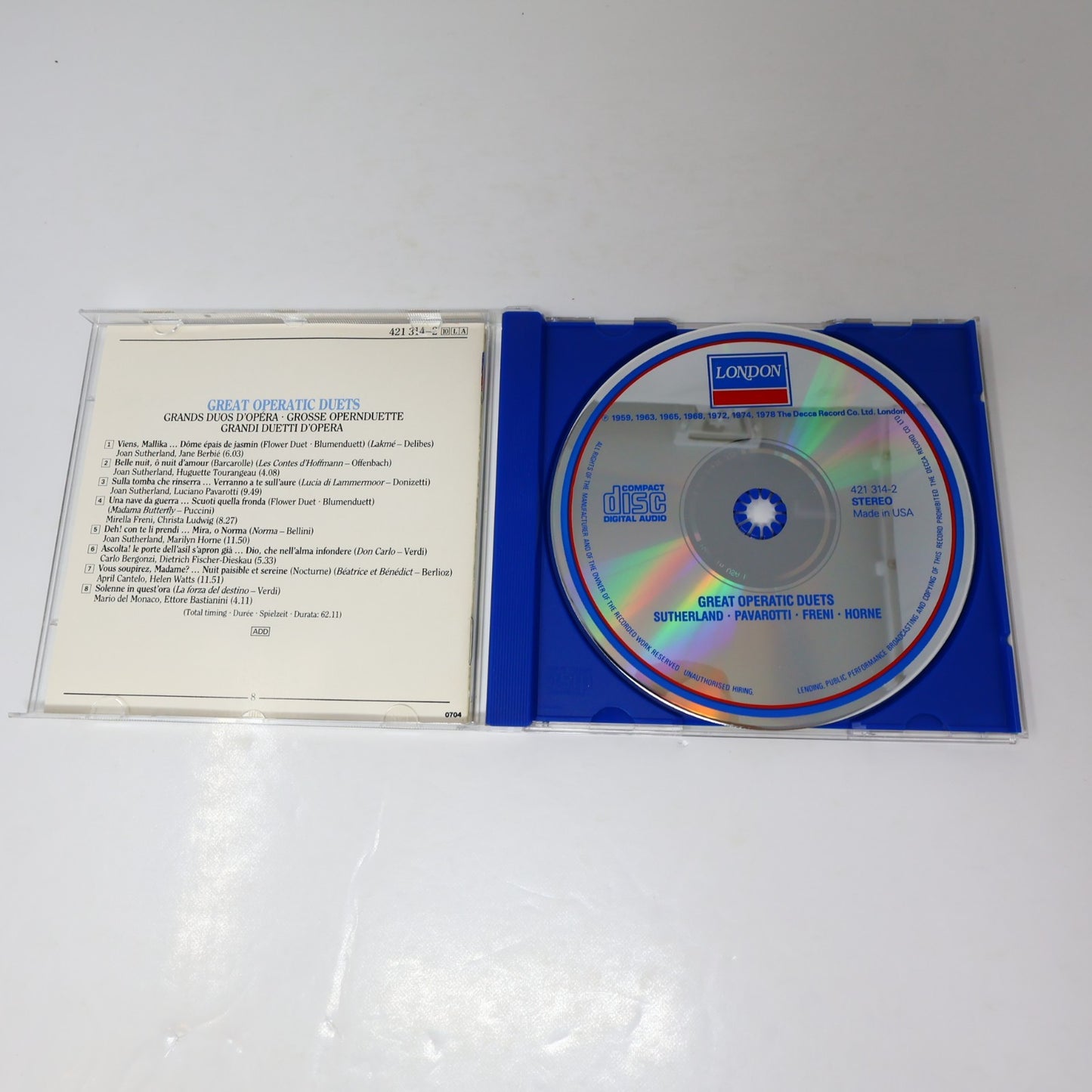 Great Operatic Duets CD Opera Gala London Sutherland/Tebaldi/Horne/Pavarotti