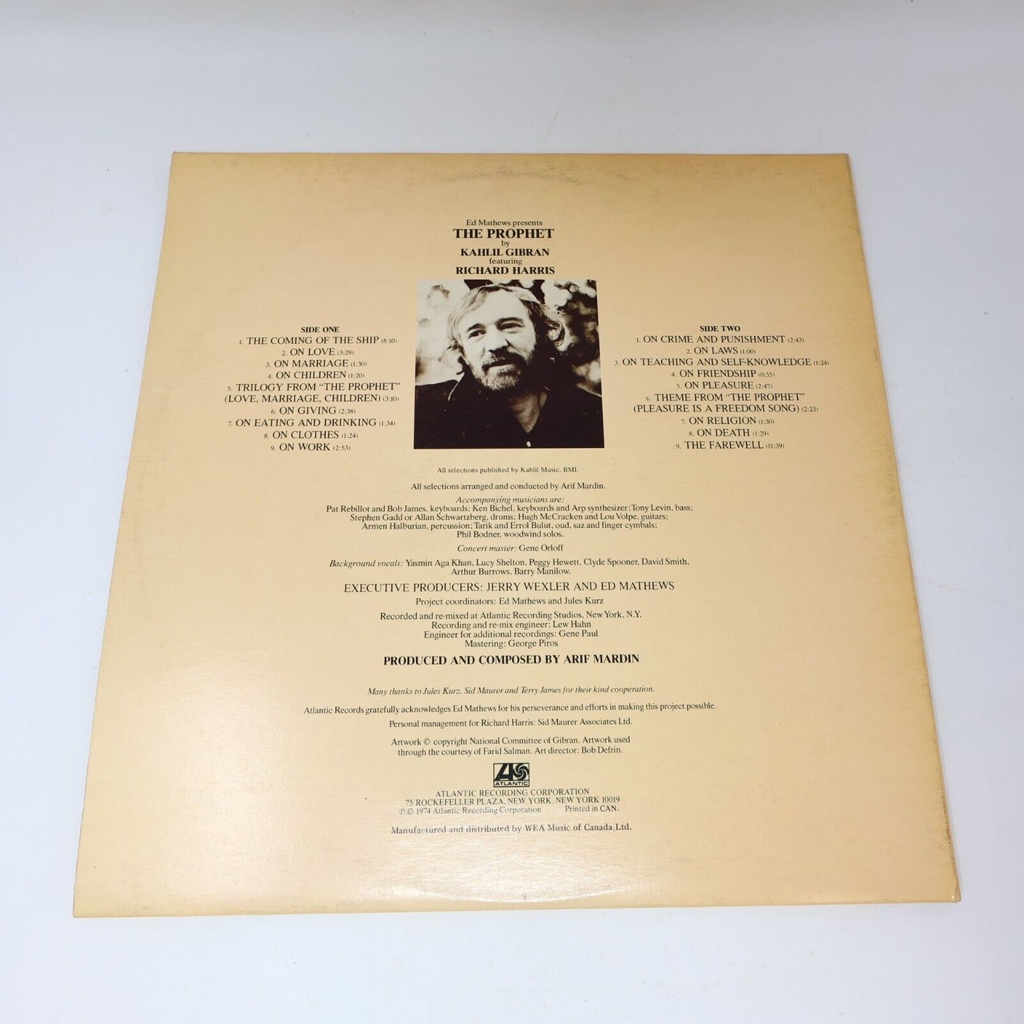 Kahlil Gibran Featuring Richard Harris The Prophet LP Record Vinyl SD 18120 1974