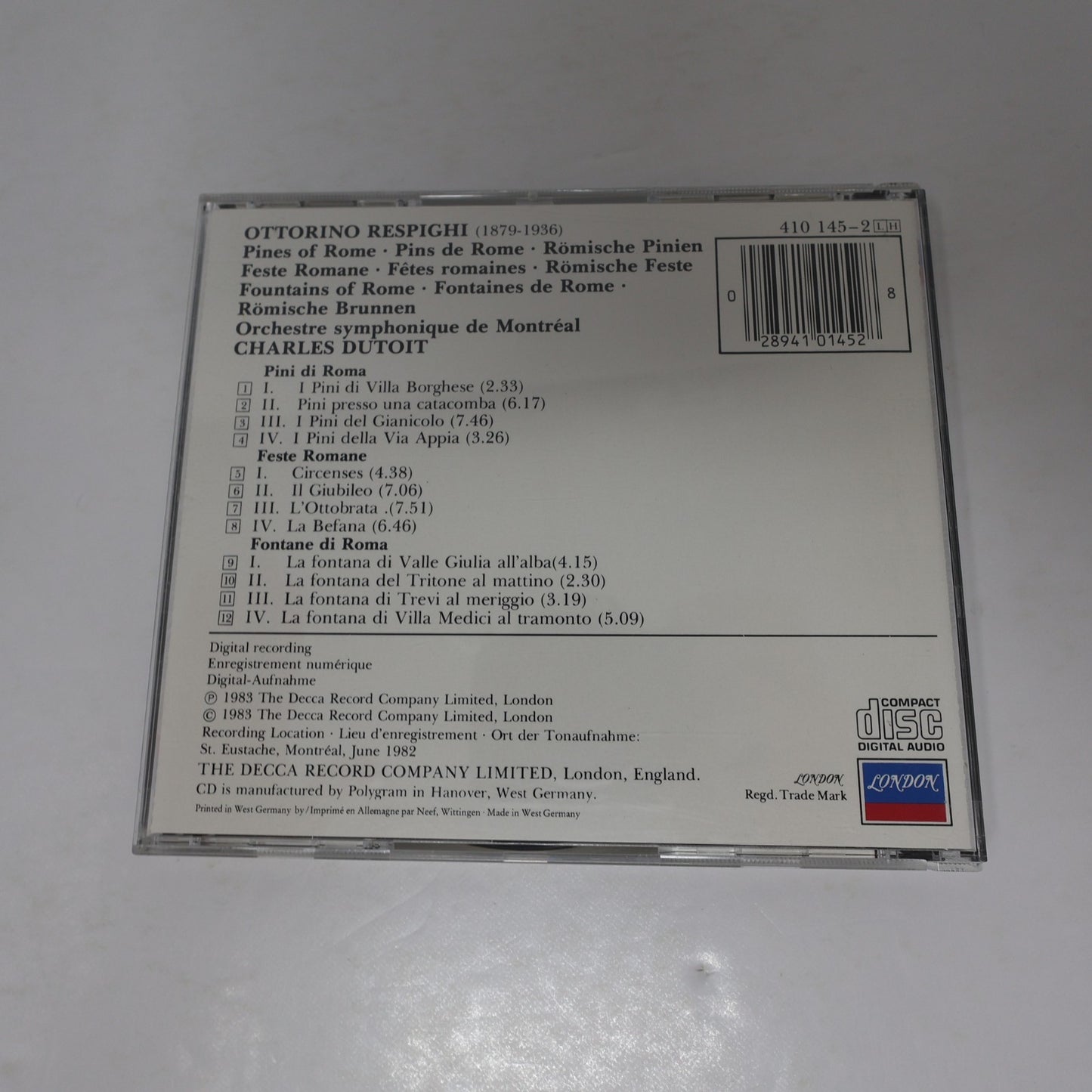 Respighi Charles Dutoit/OSM CD Pines Of Rome/Fountains Of Rome/Feste Romane 1983