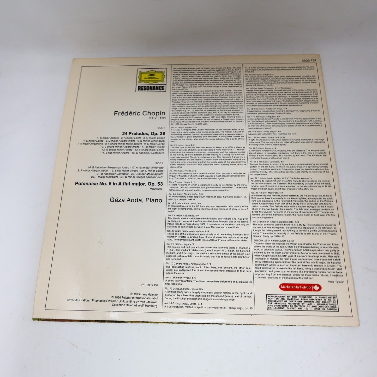 Chopin Géza Anda Preludes Op.28 / Polonaise Op.53 LP 1975 Record Piano 2535 154