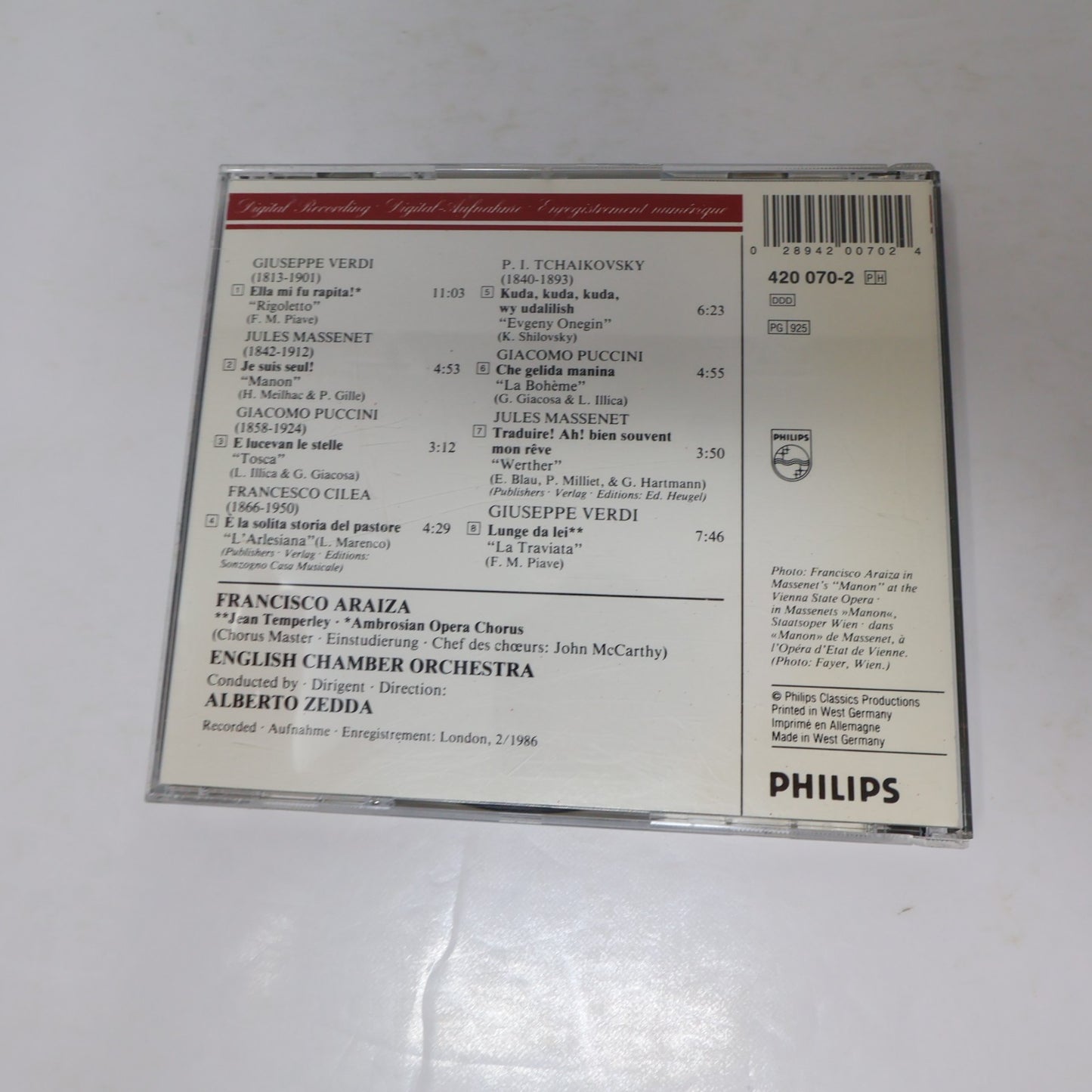 Francisco Araiza Opera Arias CD English Chamber Orchestra/Alberto Zedda Verdi