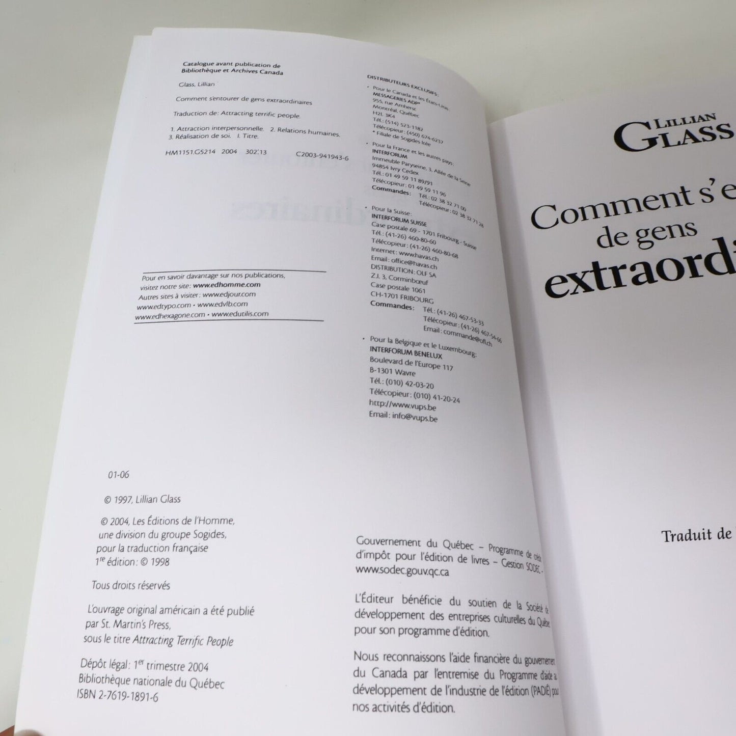 2004 Comment s'Entourer de Gens Extraordinaires de Lillian Glass Psychologie PB