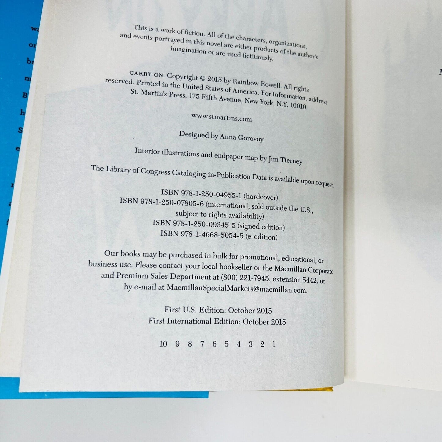 2015 Carry On by Rainbow Rowell Signed First Edition/Print Hardcover Dust Jacket