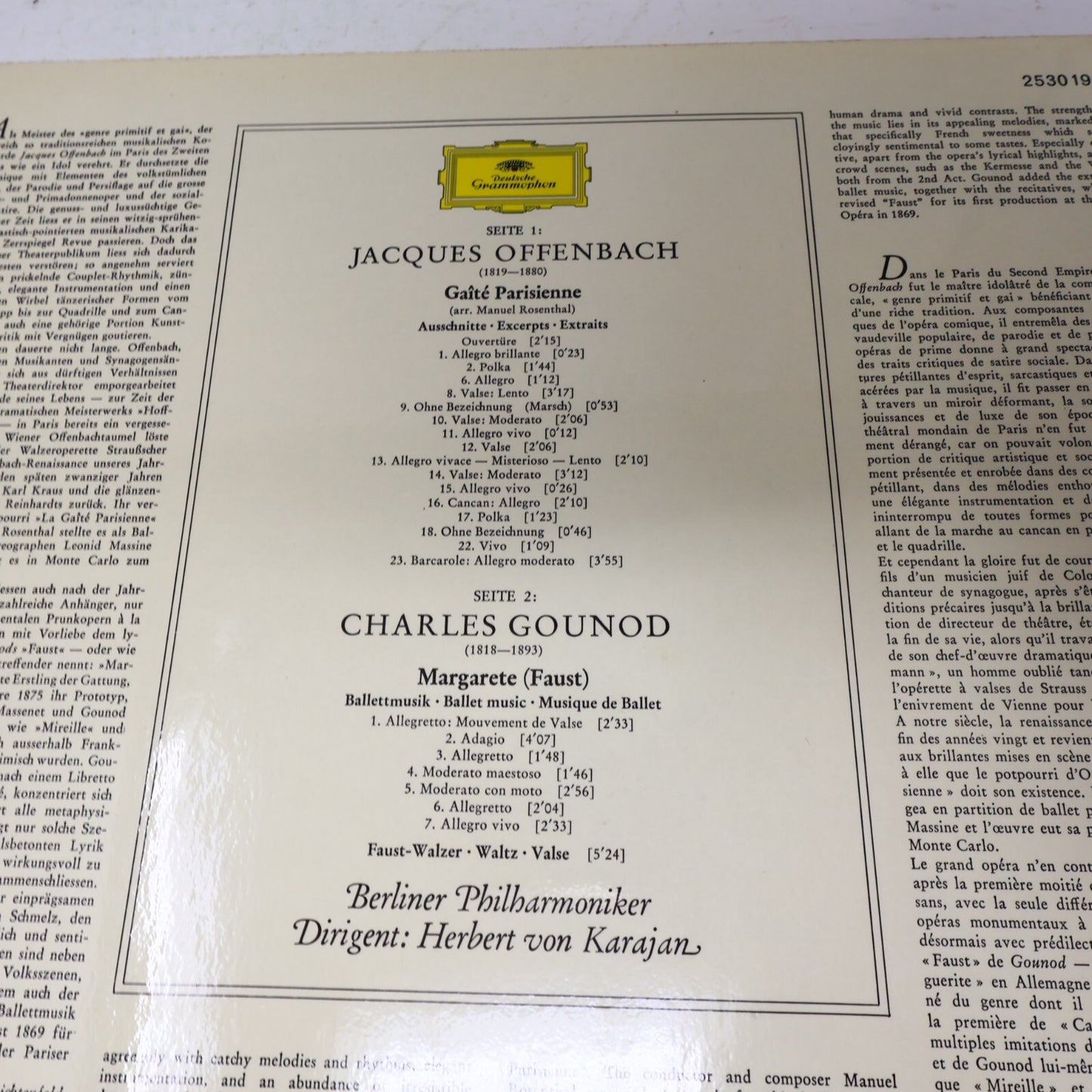 Von Karajan Offenbach Gounod Gaîté Parisienne Ballettmusik Und Record 2530 199