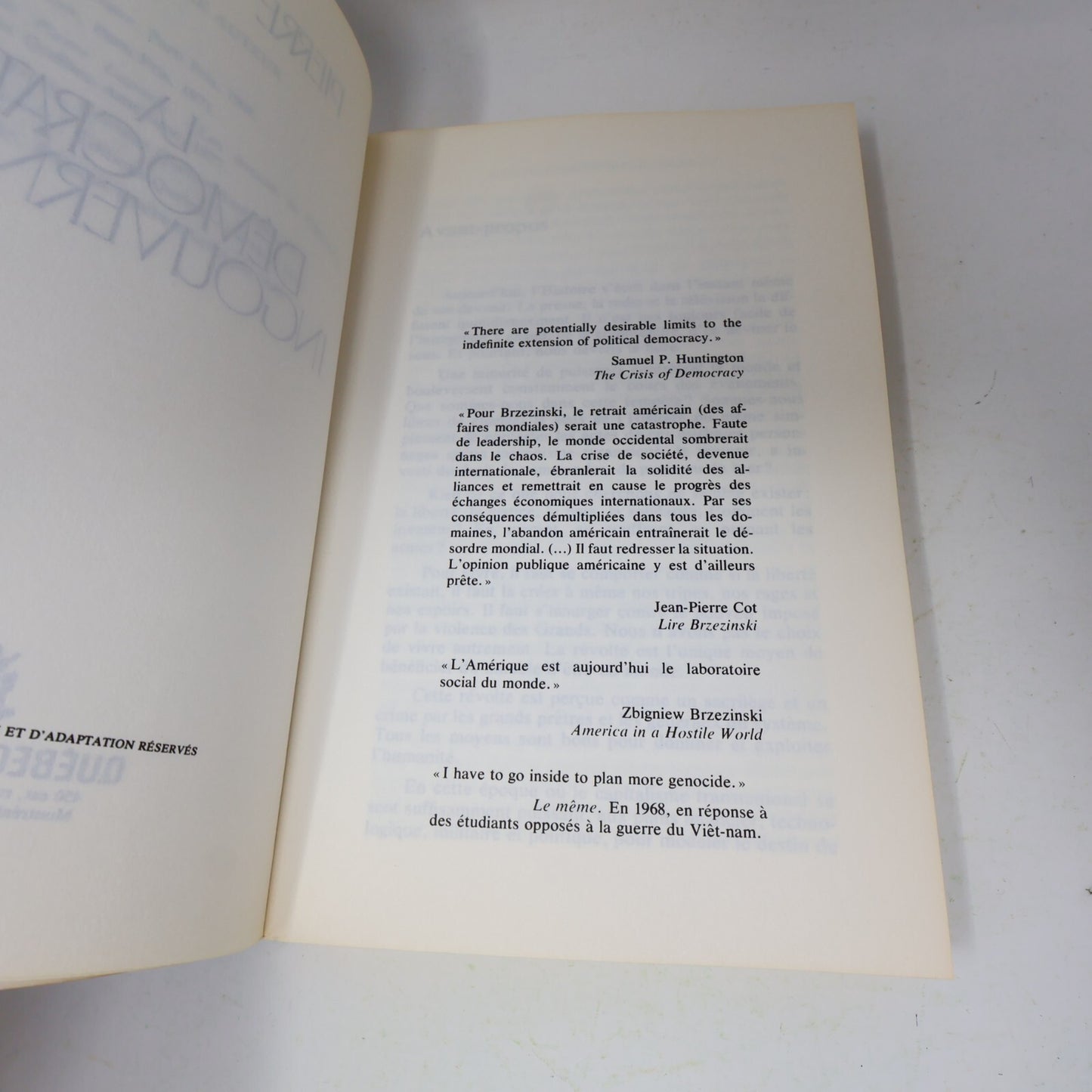 1979 La Démocratie Ingouvernable Signé Pierre Vallières Québec Amérique Société