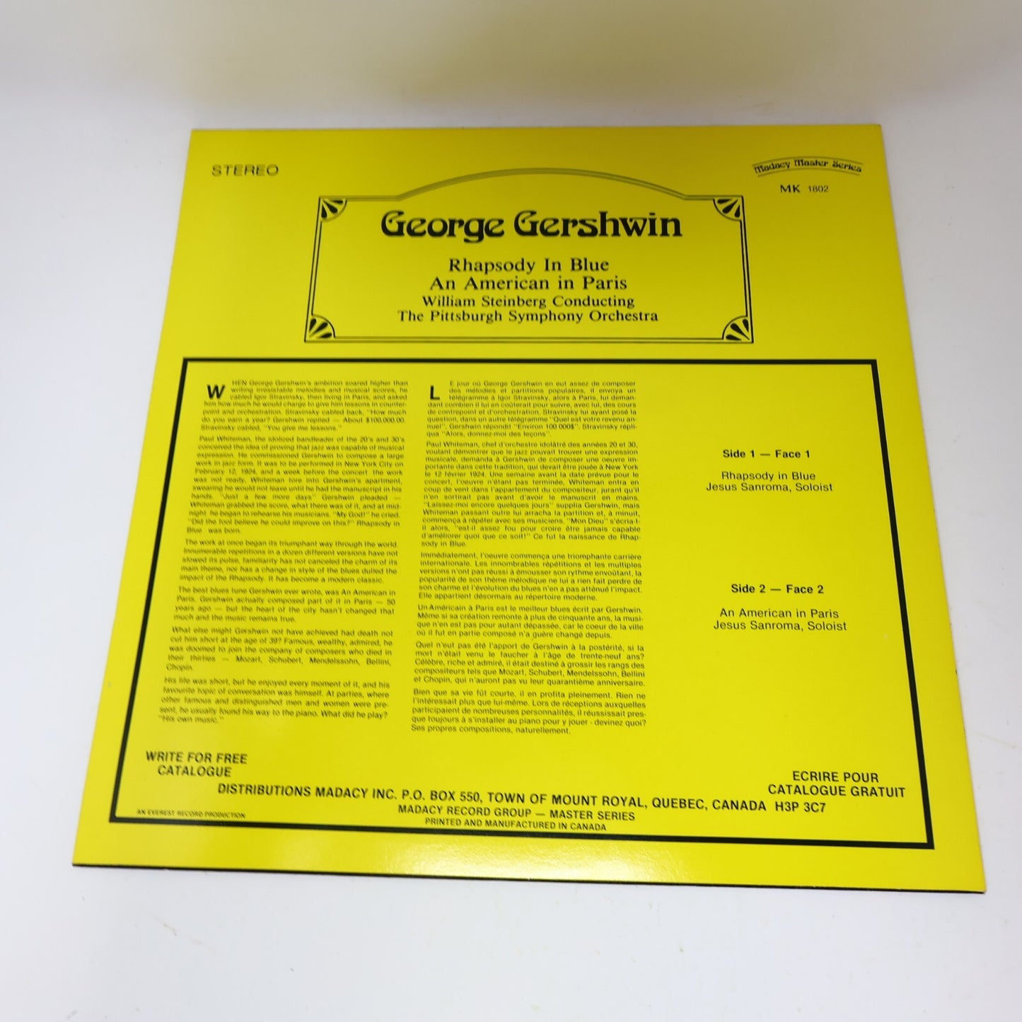 George Gershwin Rhapsody In Blue An American In Paris LP Record Vinyl MK 1802