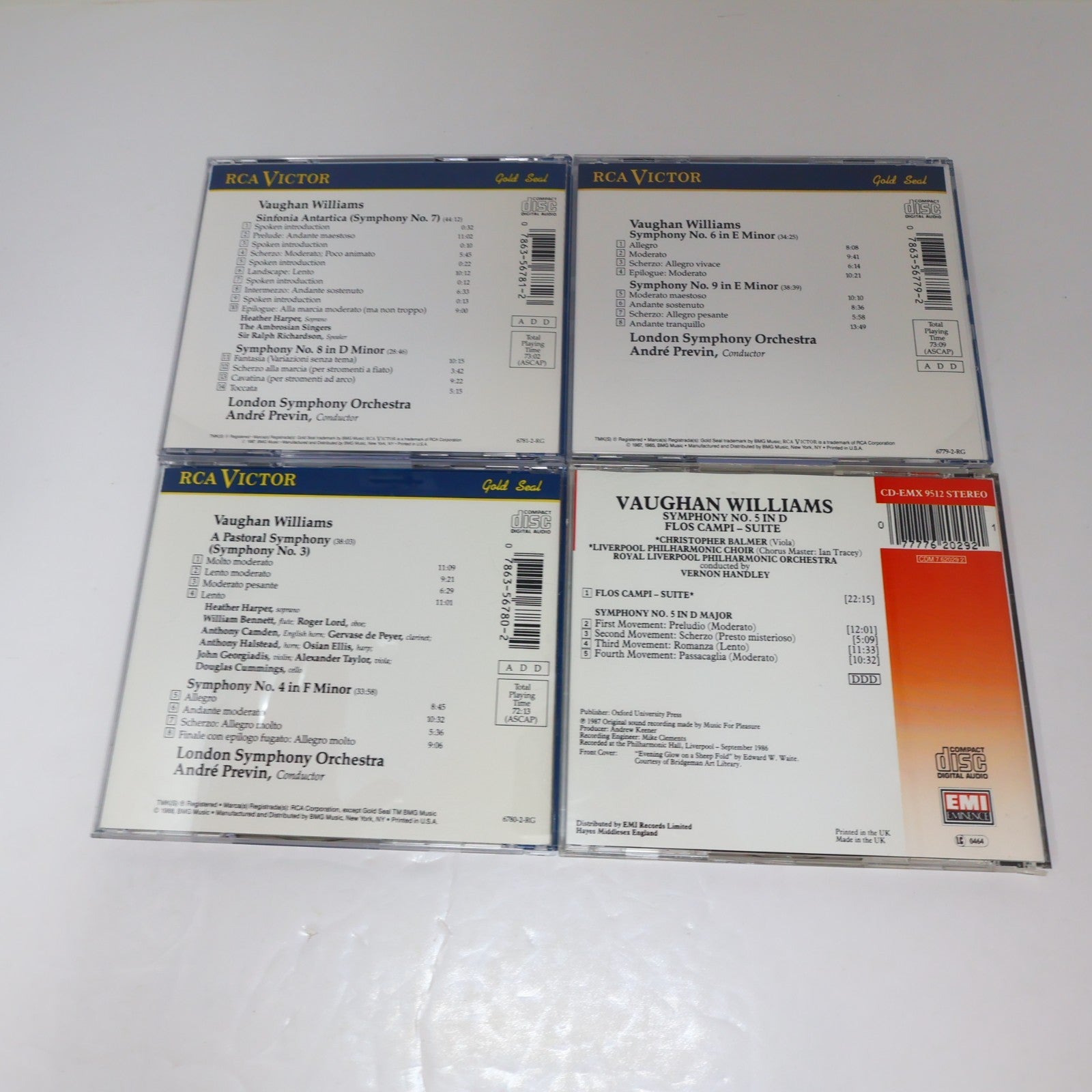 Ralph Vaughan Williams 7 CDs Lot Symphony #4-5-6 8-9/Sinfonia Antartica