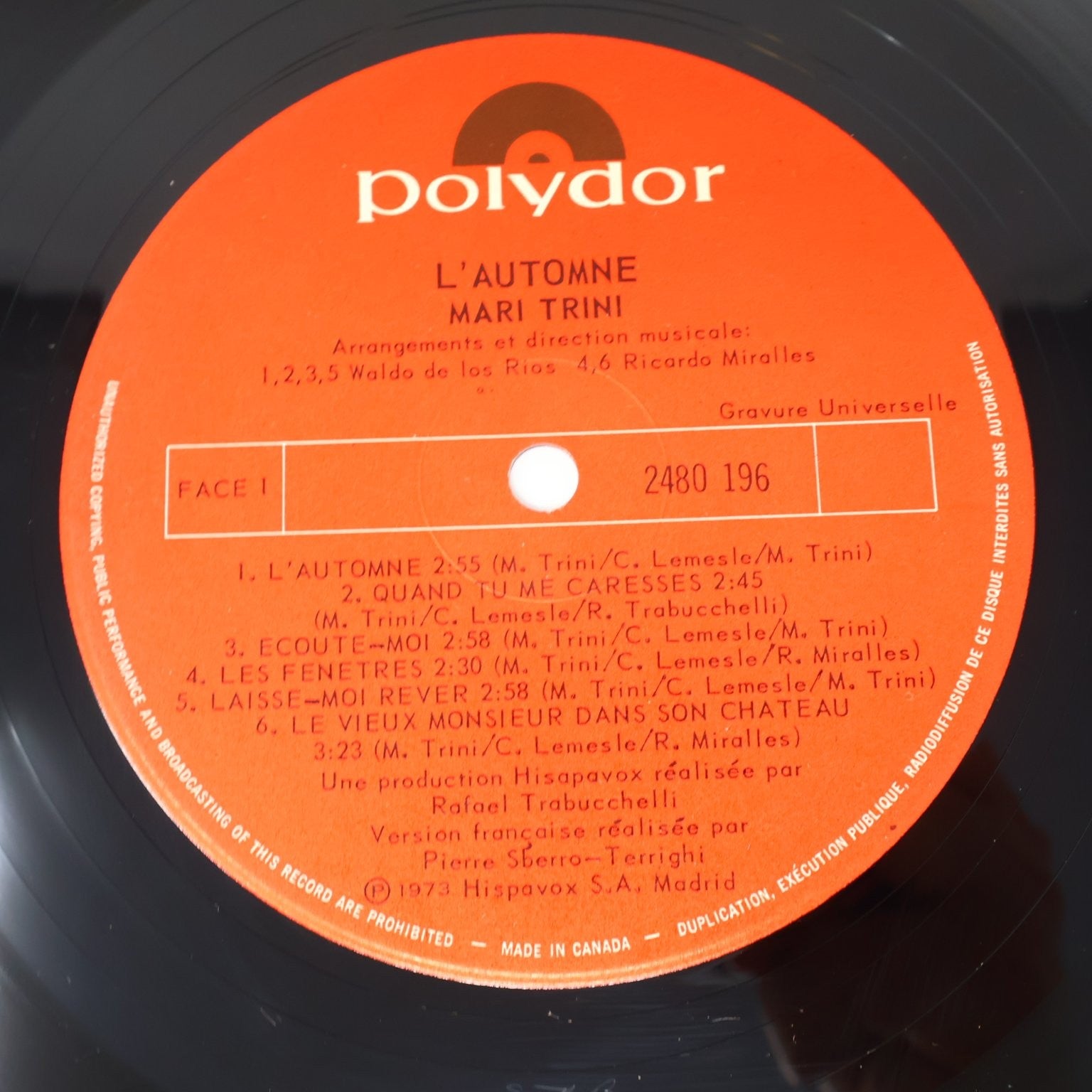 Mari Trini L'Automne 12" LP Record 1973 Polydor Pop Français 33RPM 2480 196
