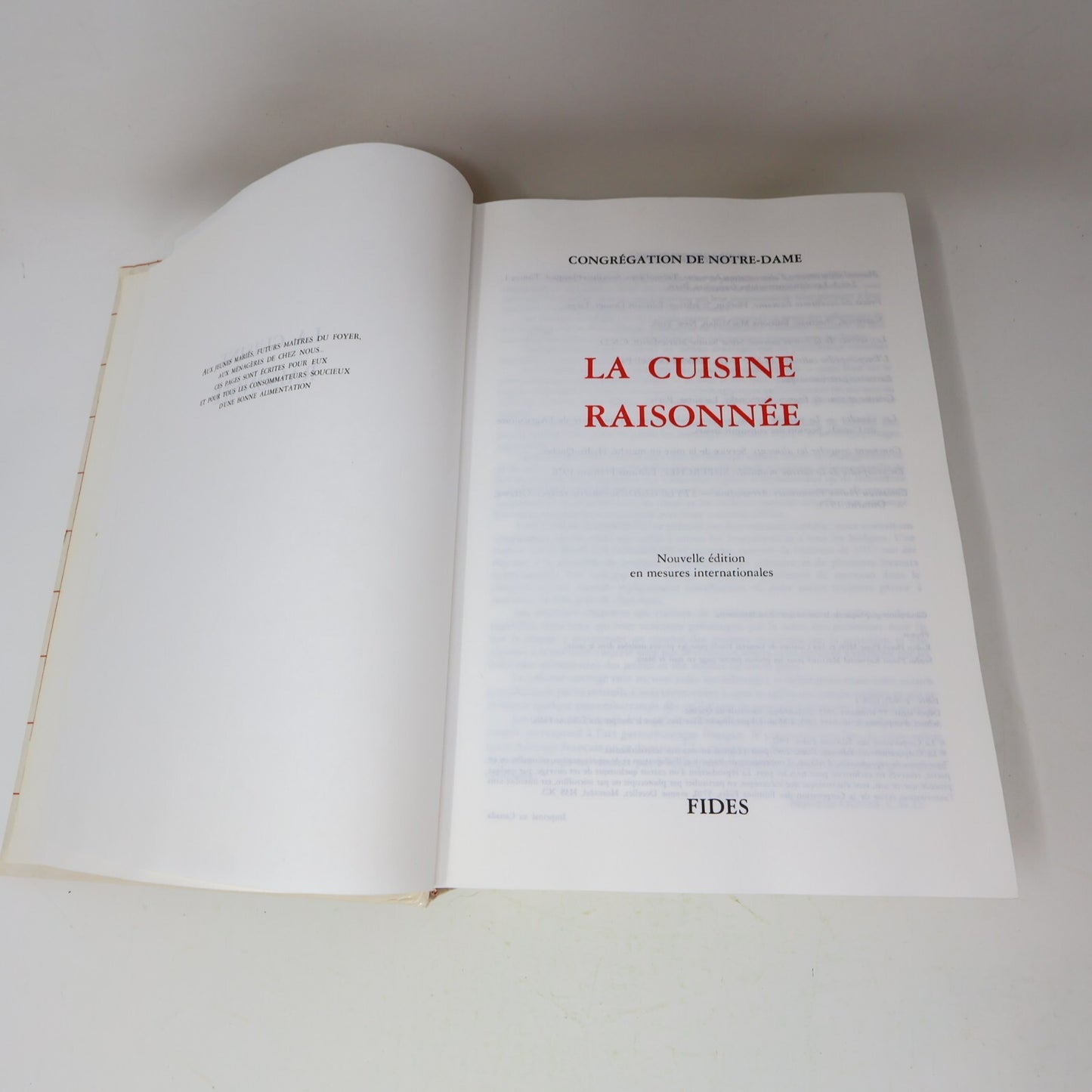 1985 La Cuisine Raisonnée Congrégation de Notre-Dame/Cnd Fides Recettes Québec