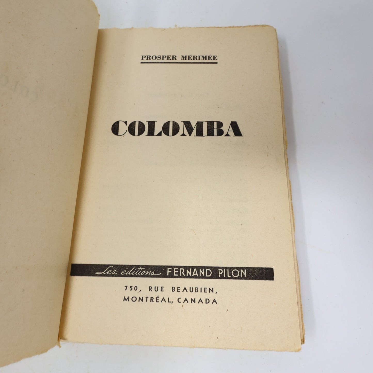 Colomba Prosper Mérimée Éditions Fernand Pilon Vintage Littérature Roman Livre