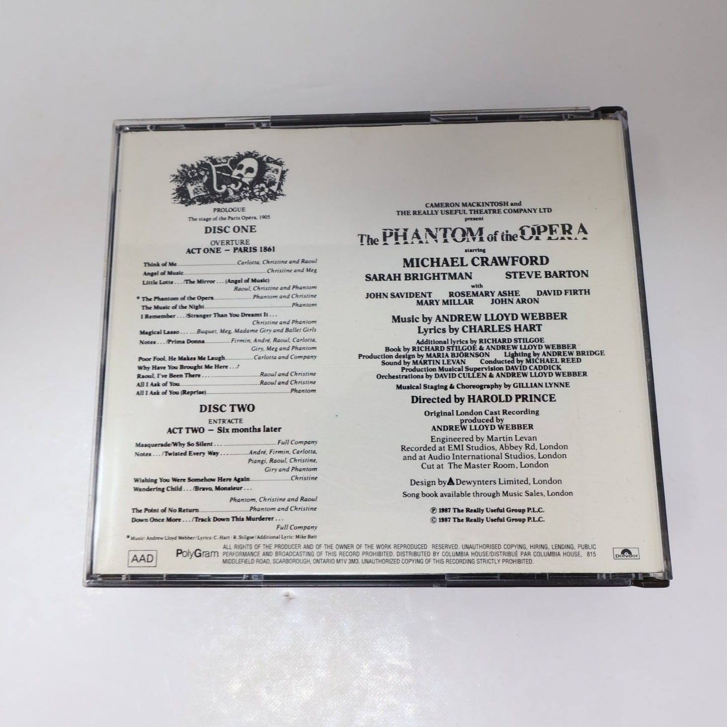 The Phantom of the Opera CD Andrew Lloyd Webber/Sarah Brightman/Michael Crawford