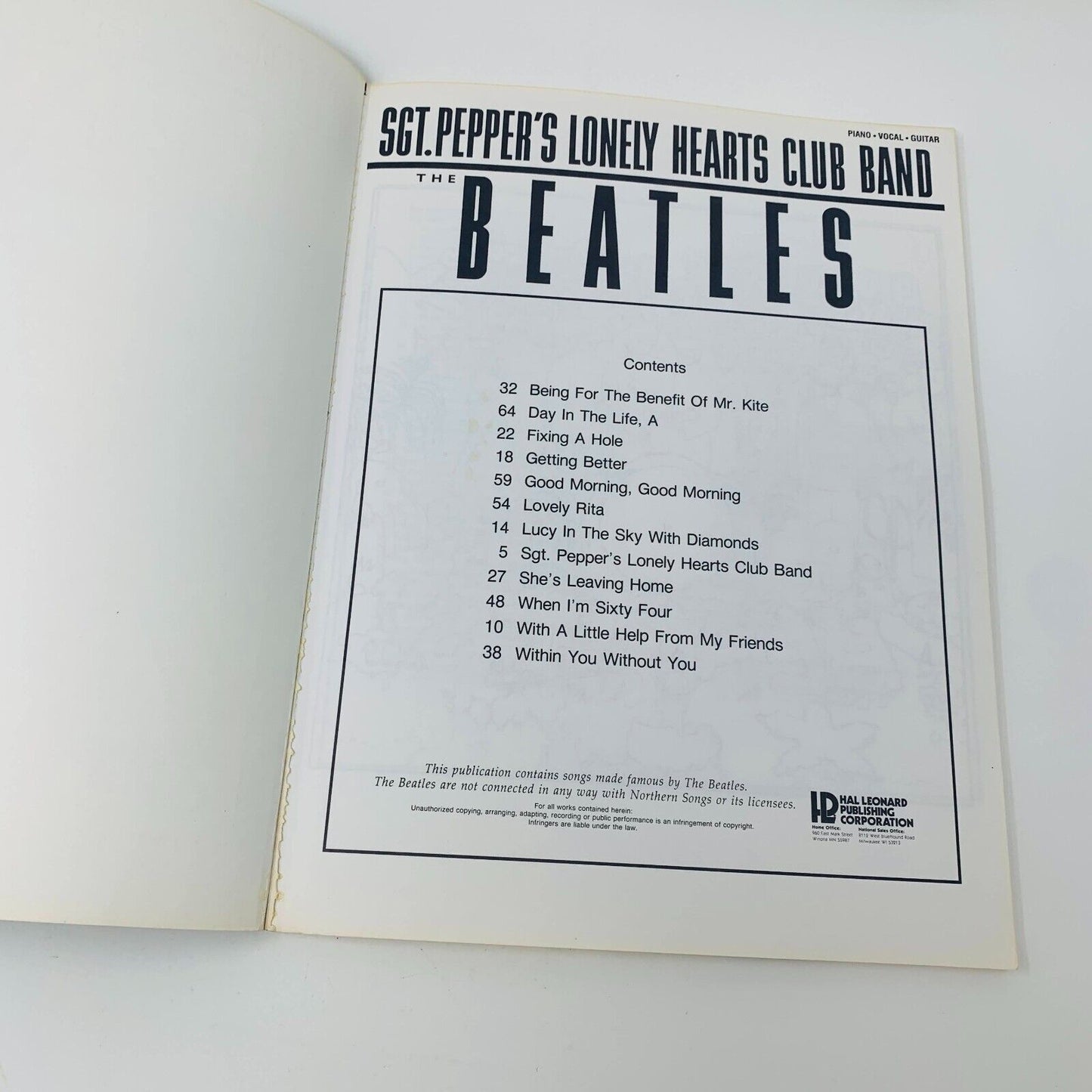 1988 The Beatles Sgt. Pepper's Lonely Hearts Club Band Hal Leonard Songbook
