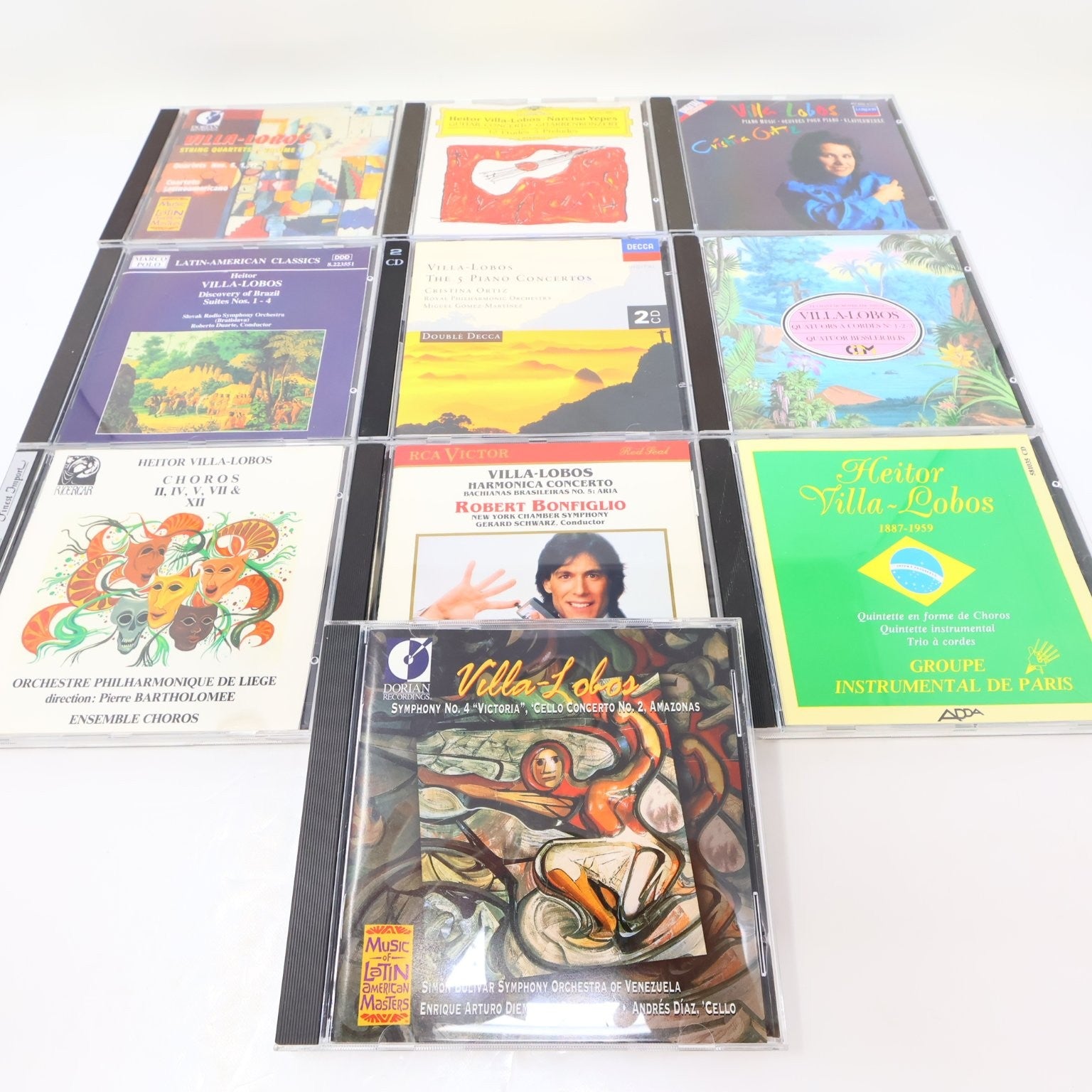 Villa-Lobos 10 CD Lot String Quartets/5 Pianos Concertos/Choros Classical Latin