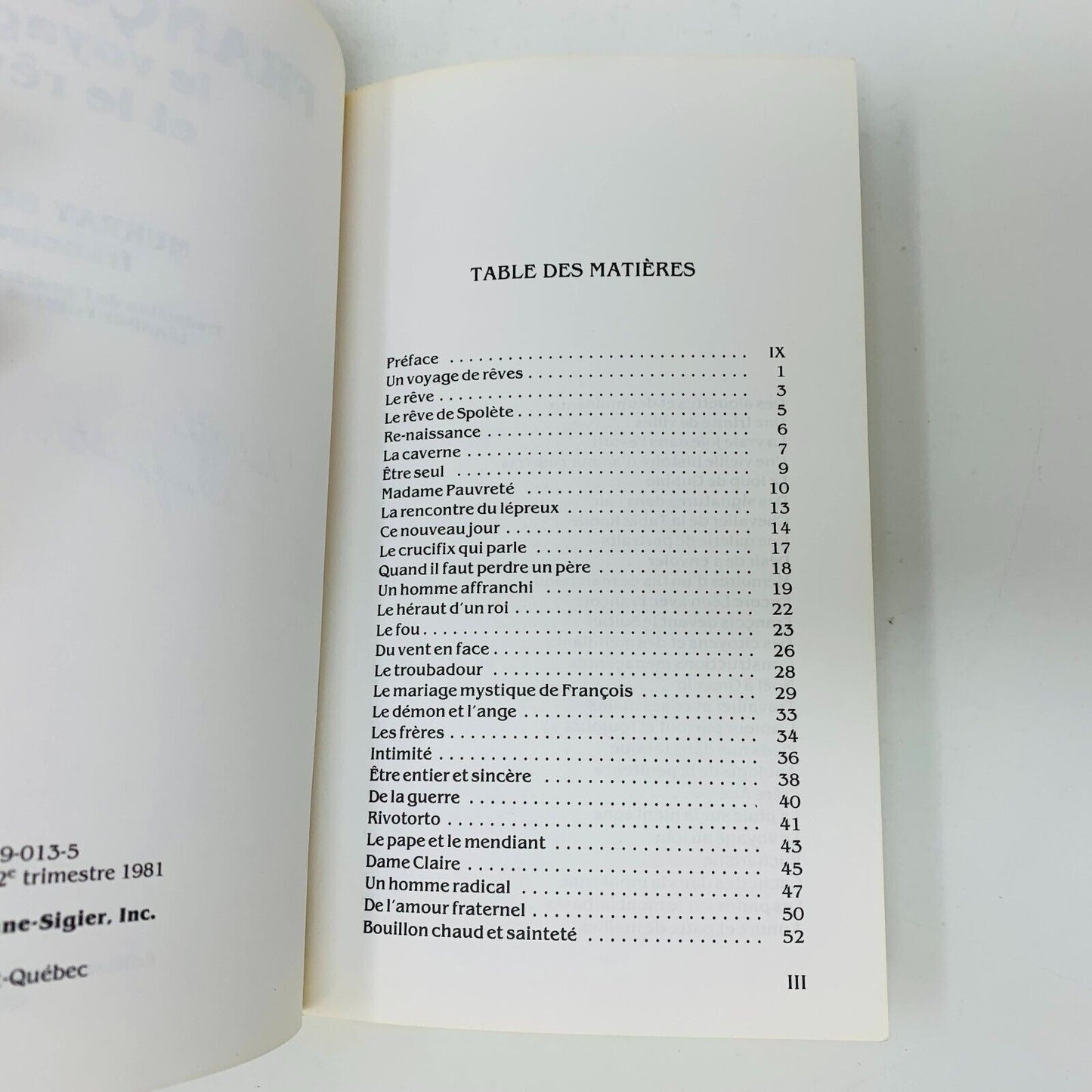 1981 François le Voyage et le Rêve Murray Bodo Franciscain Anne-Sigier Religion