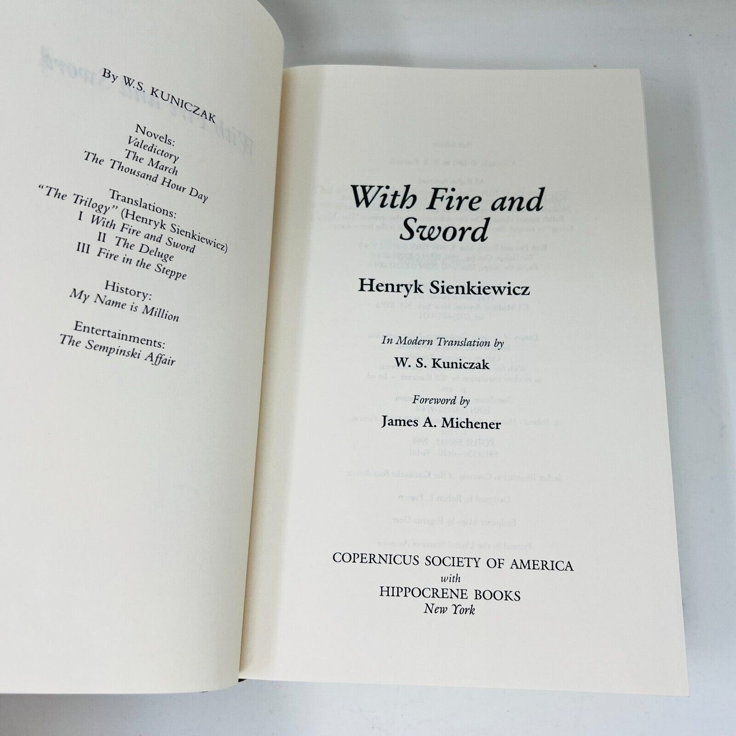 1991 With Fire and Sword by Henryk Sienkiewicz Hardcover DJ Copernicus Society