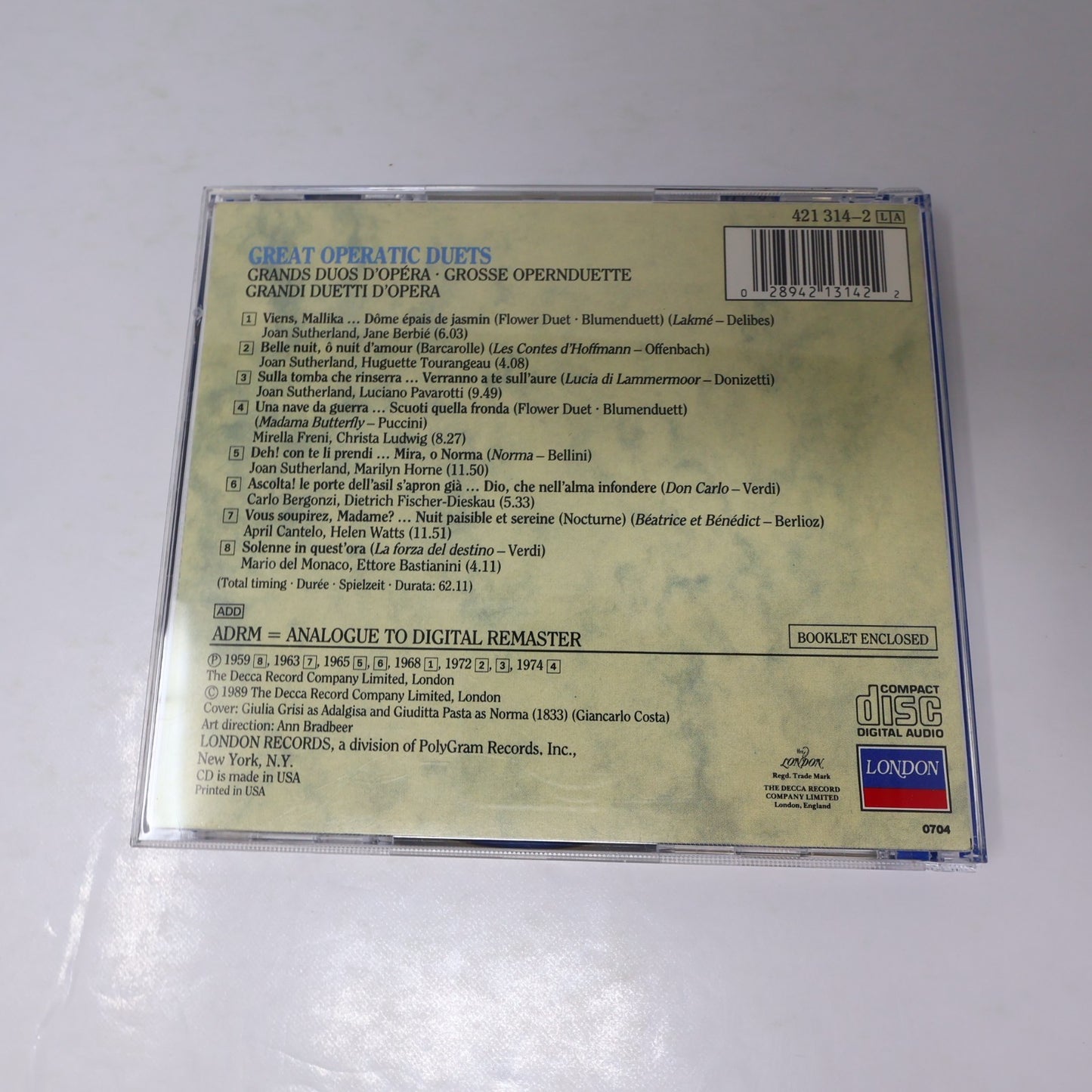 Great Operatic Duets CD Opera Gala London Sutherland/Tebaldi/Horne/Pavarotti