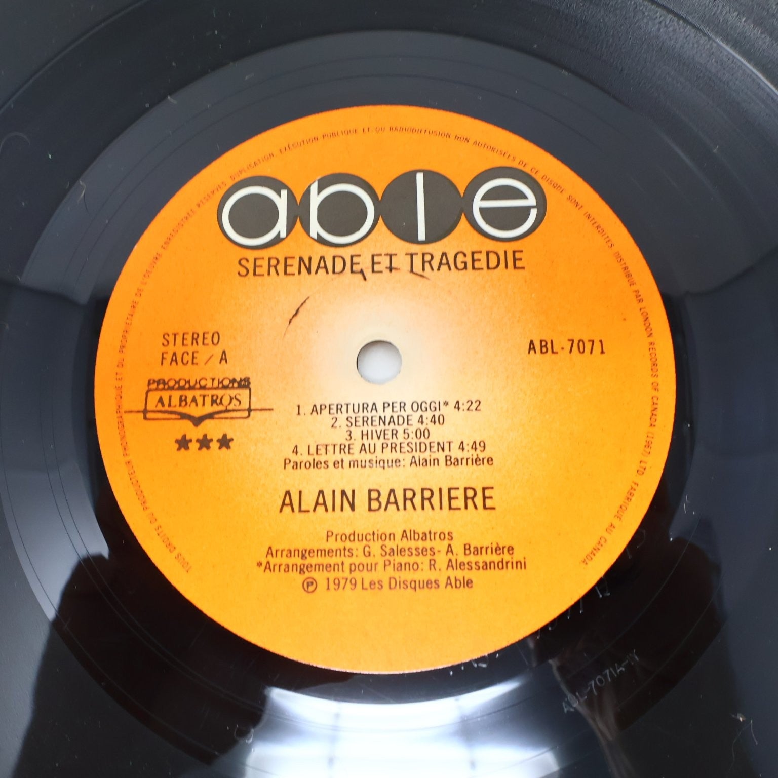 Alain Barriere Lot 10 Disques LP Record Sérénade et Tragédie/Amoco/Seduction