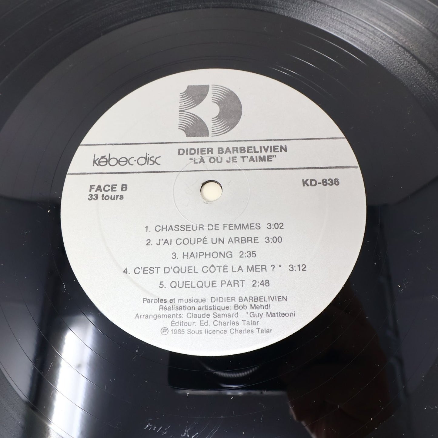 Didier Barbelivien Là où Je T'aime 12" Record 1985 Kébec-Disc French Pop KD-636