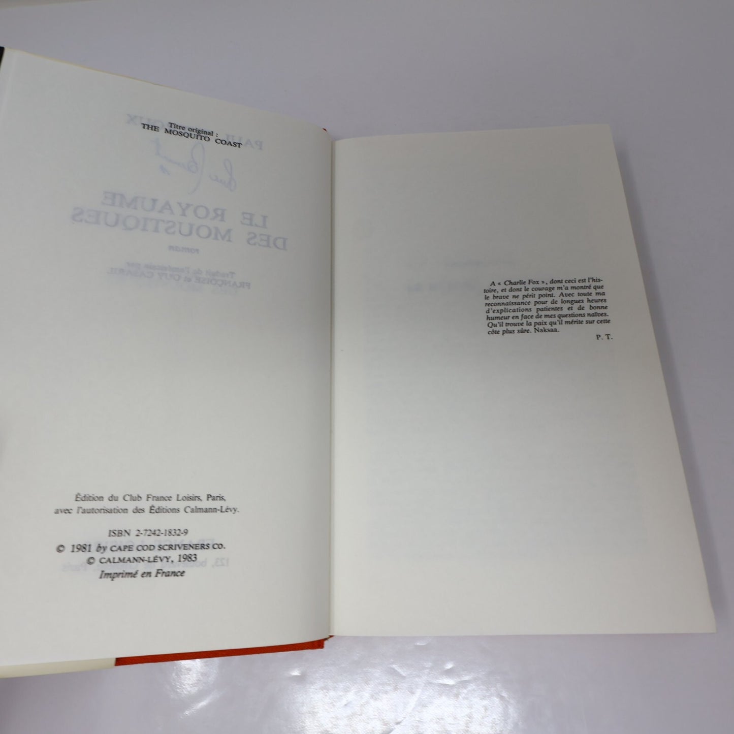 Le Royaume des Moustiques Paul Theroux France Loisirs 1983 HC Français French DJ