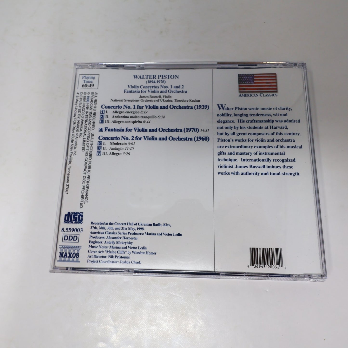 Walter Piston 3 CDs Lot Violin Concertos #1-2/Chamber Music/Symphonies 2 & 6