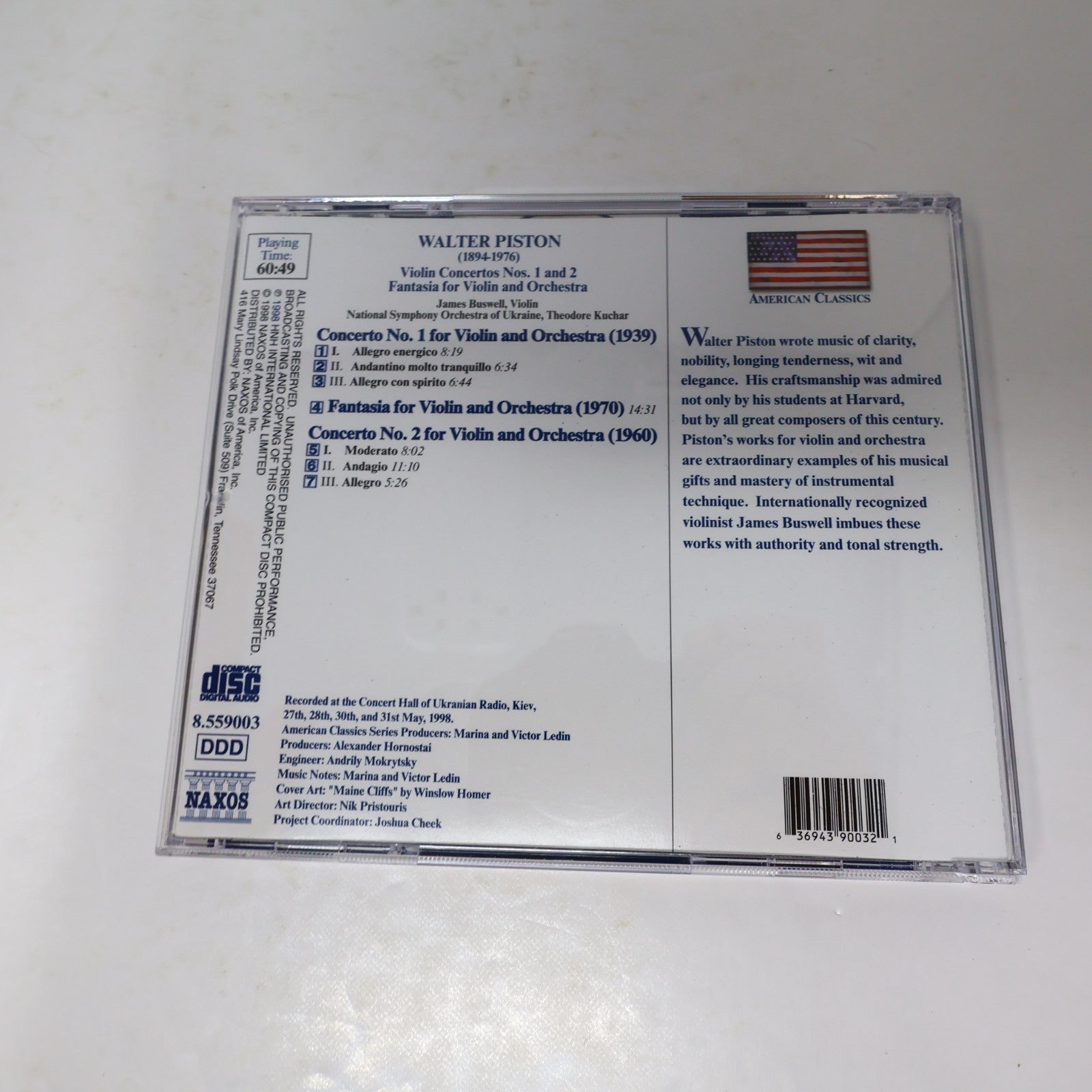 Walter Piston 3 CDs Lot Violin Concertos #1-2/Chamber Music/Symphonies 2 & 6