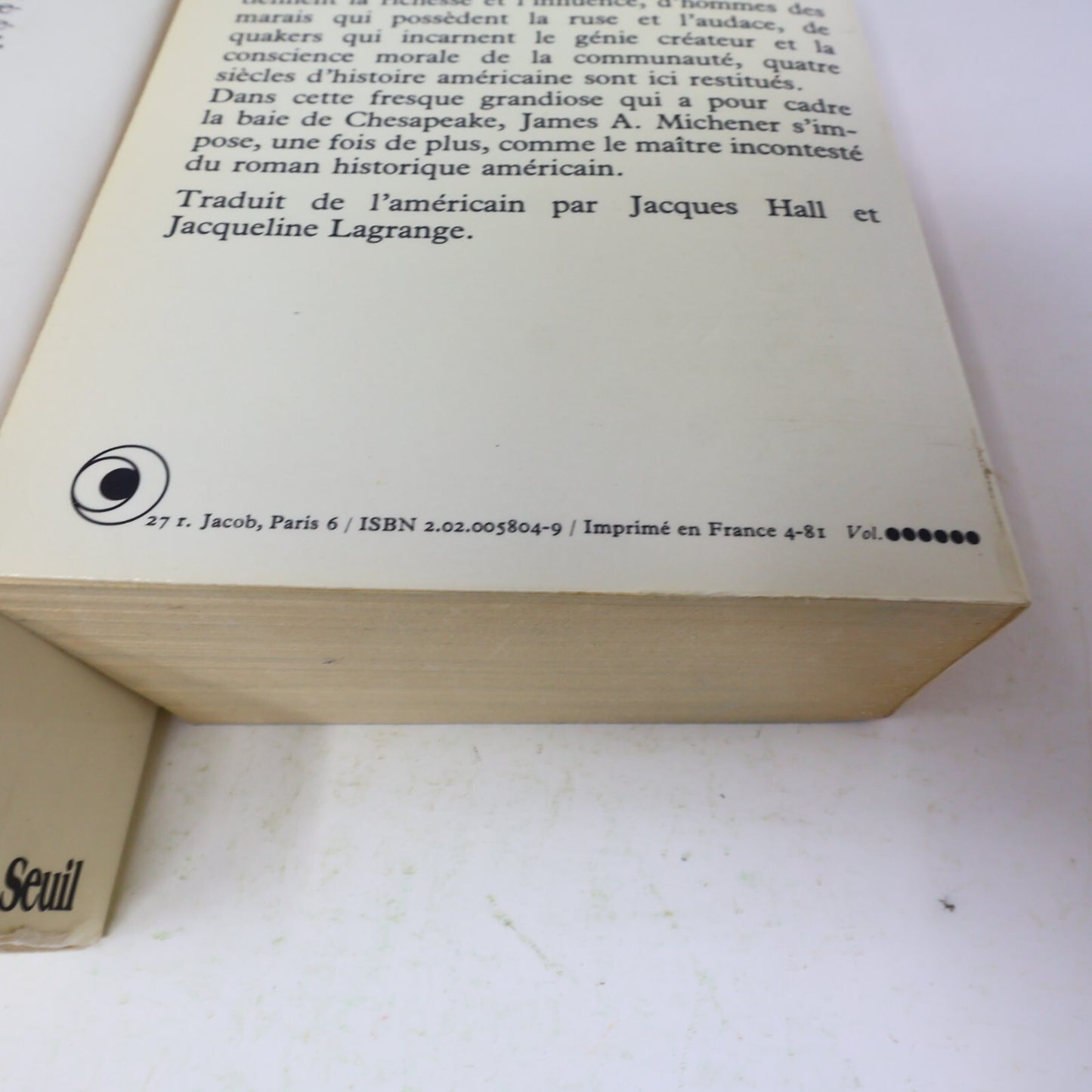 James Albert Michener Lot 2 Livres Chesapeake/L'Alliance Français French Seuil