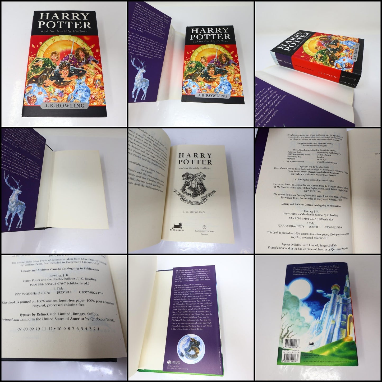 Harry Potter #1-7 Lot All Hardcover Dust Jacket JK Rowling Raincoast Bloosmbury
