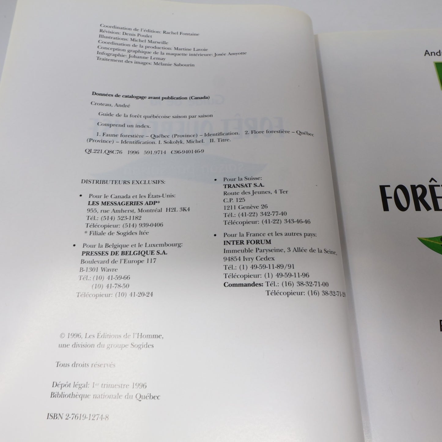 Guide de la Forêt Québécoise André Croteau De L'homme 1996 HC Arbres Nature 90s
